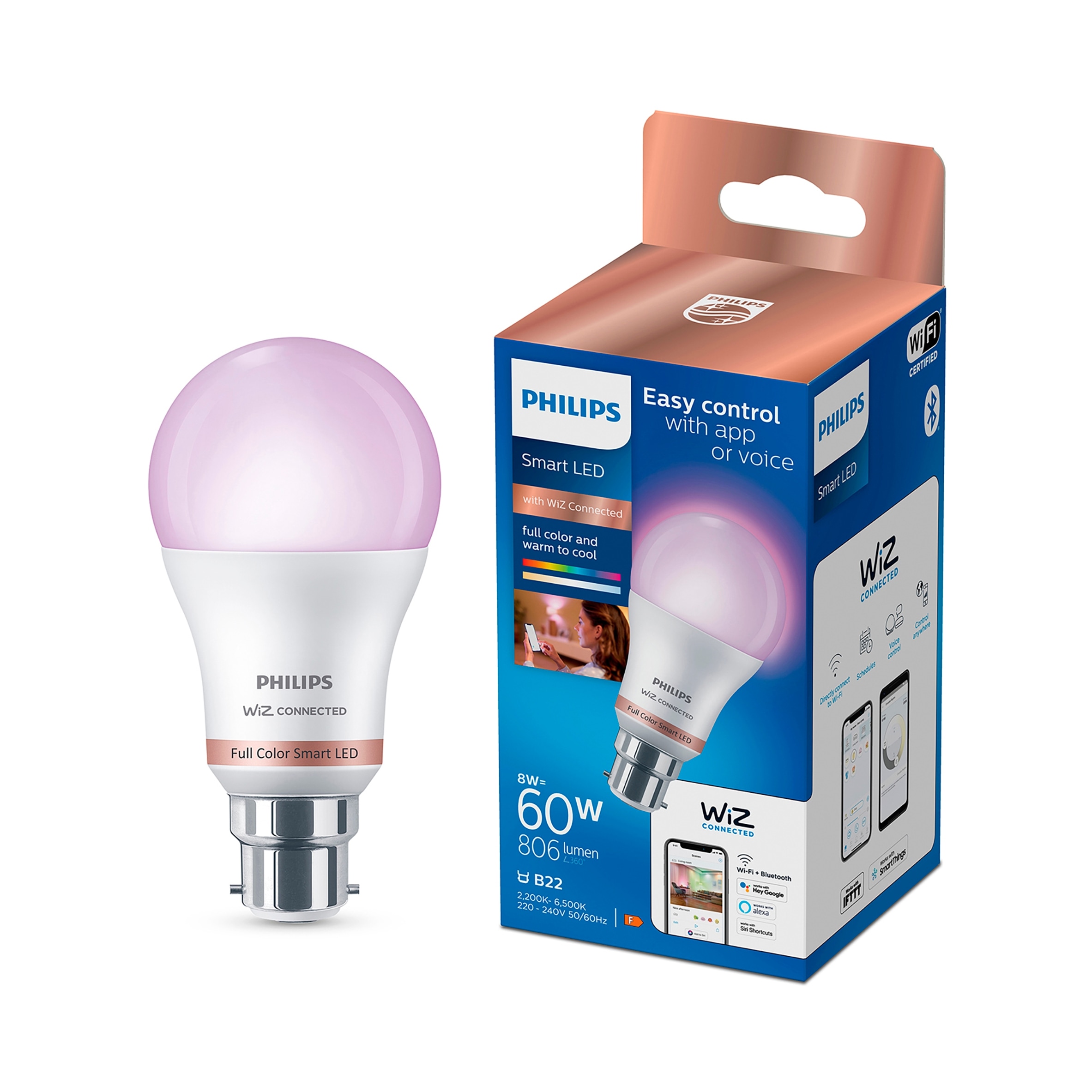 Philips WiZ A60 B22 Colour Smart Light Bulb