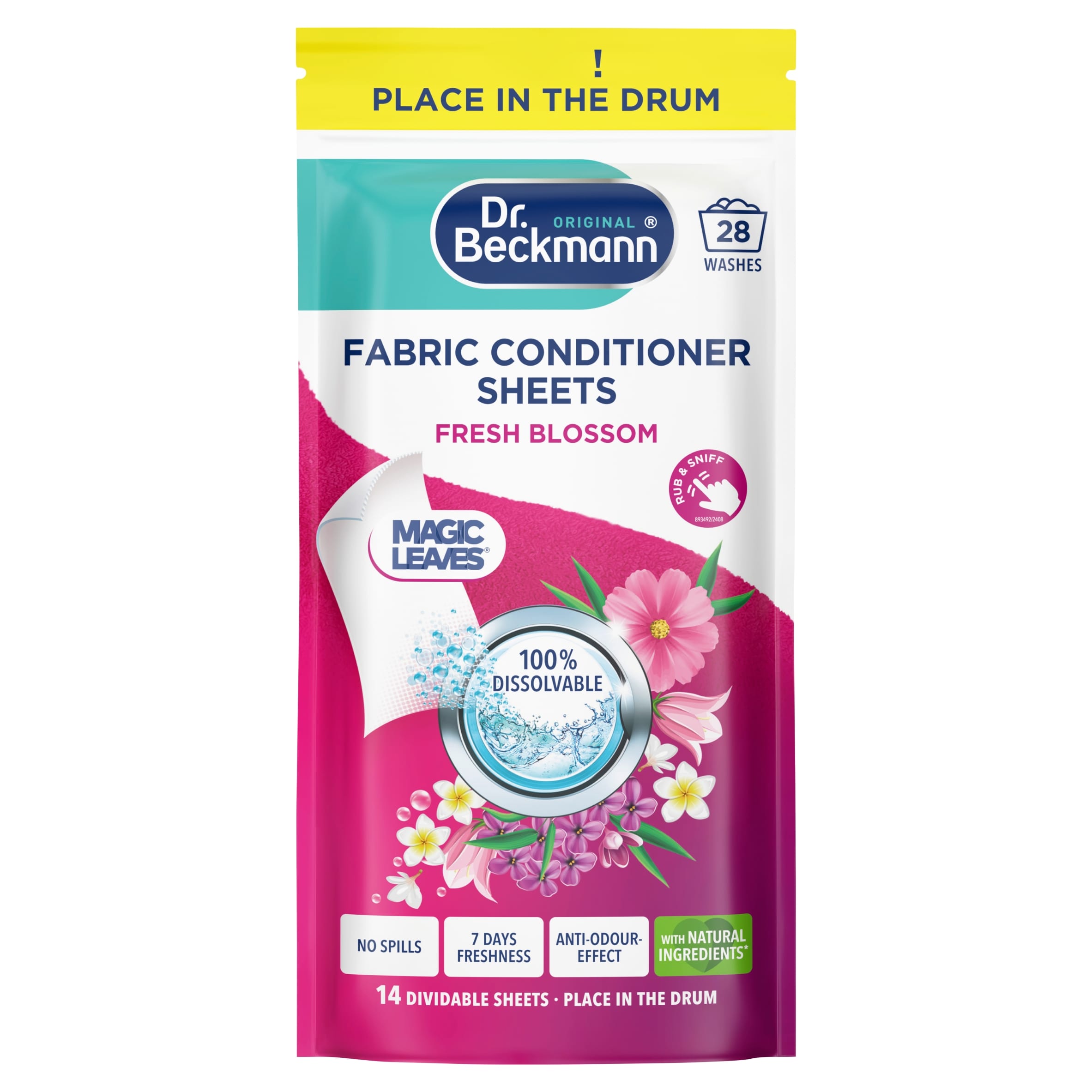 Dr Beckmann Fabric Conditioner 14 Sheets Fresh Blossom 28 Washes 62g