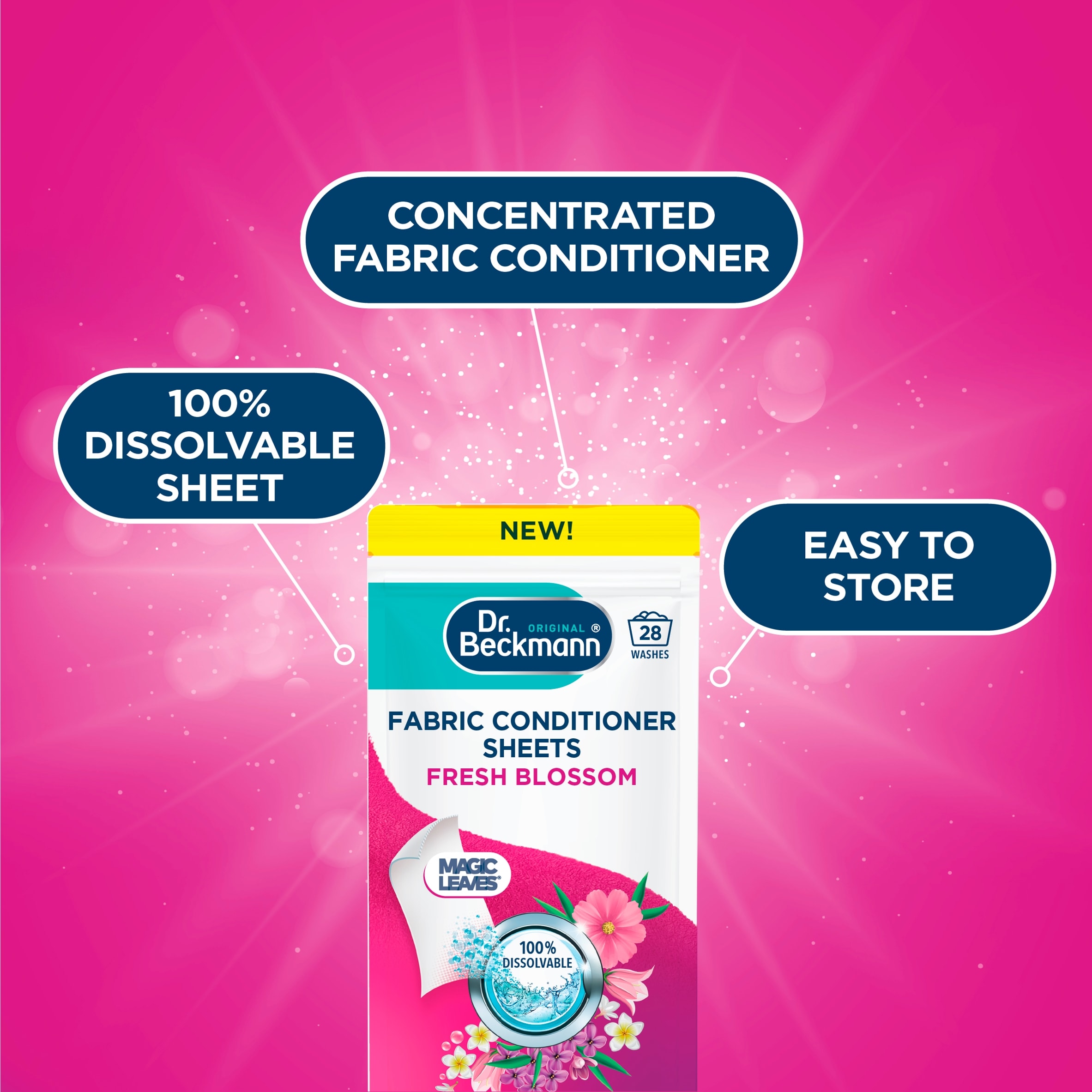 Dr Beckmann Fabric Conditioner 14 Sheets Fresh Blossom 28 Washes 62g thumbnail 2