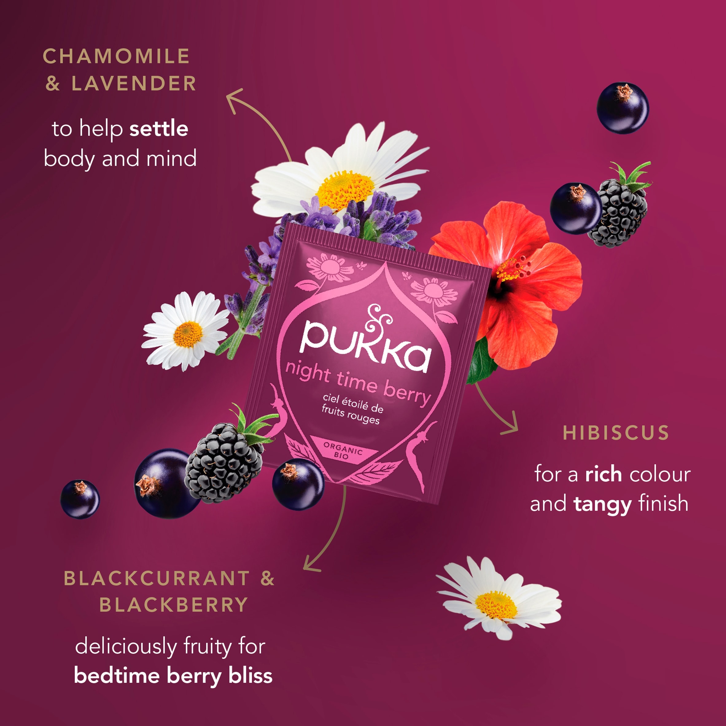 Pukka Organic Night Time Berry Herbal Tea With Chamomile 20 Sleep Tea Bags 32g thumbnail 3