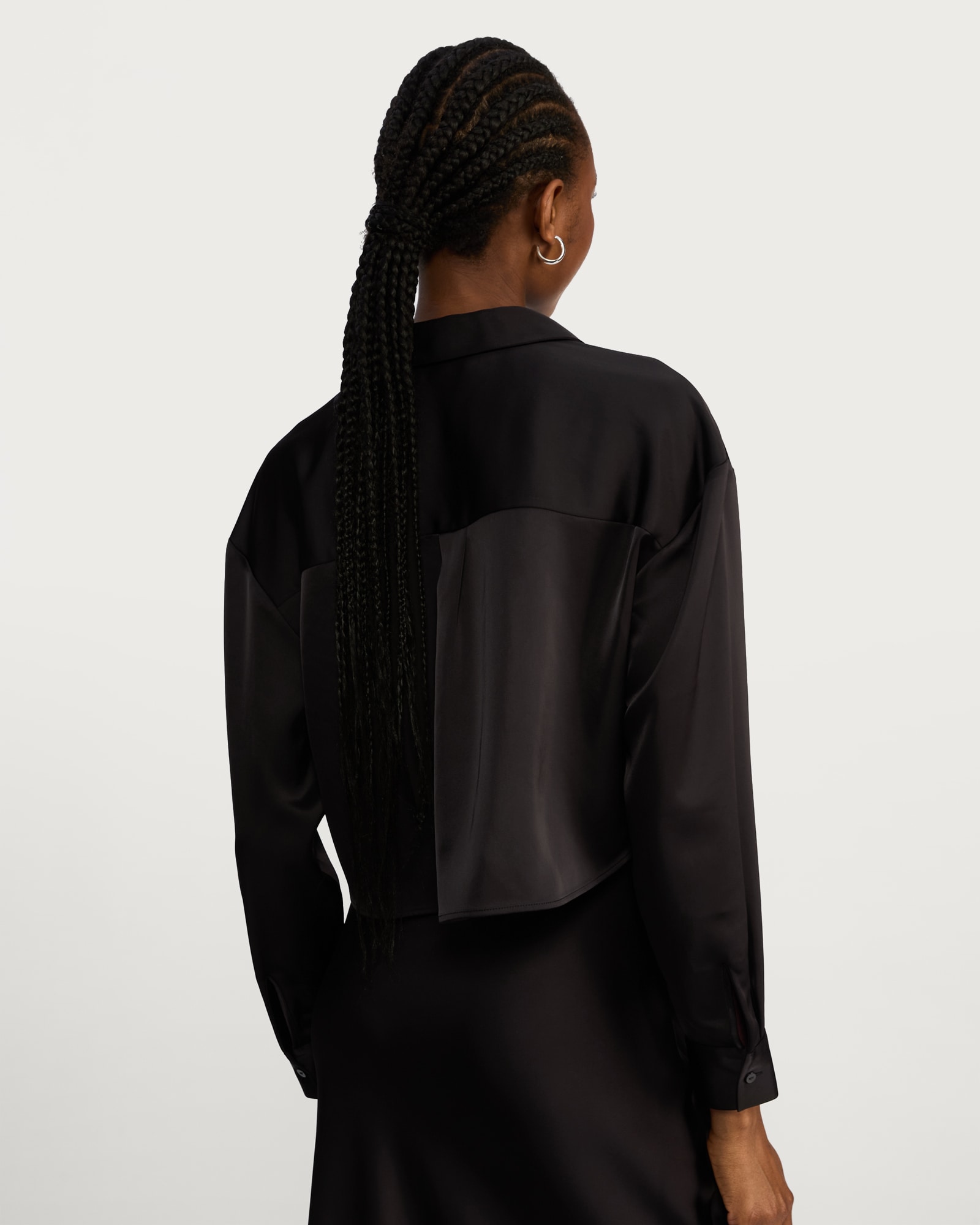 F&F Satin Pocket Detail Cropped Button Up Shirt in Black thumbnail 4