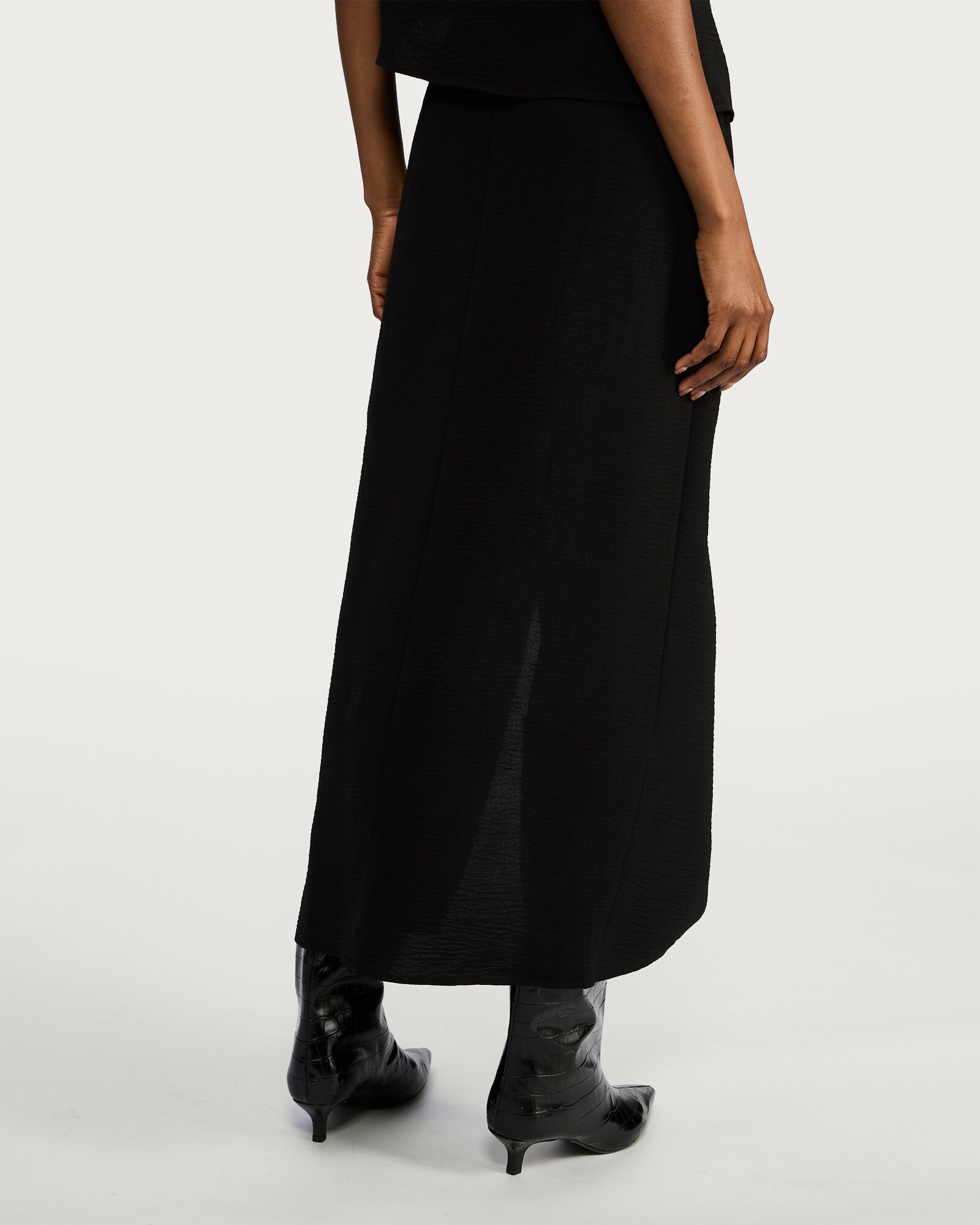 F&F Wrap Metal Buckle Midi Skirt in Black thumbnail 4