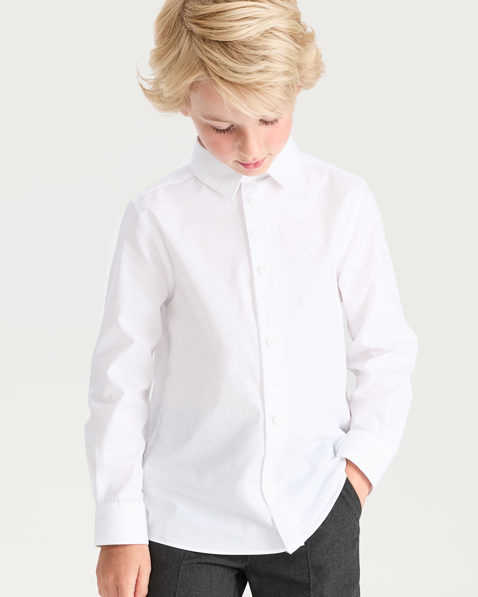 F&F School Boys 3-Pack Cotton Blend Dressing Made Easy Long Sleeved Shirts in White