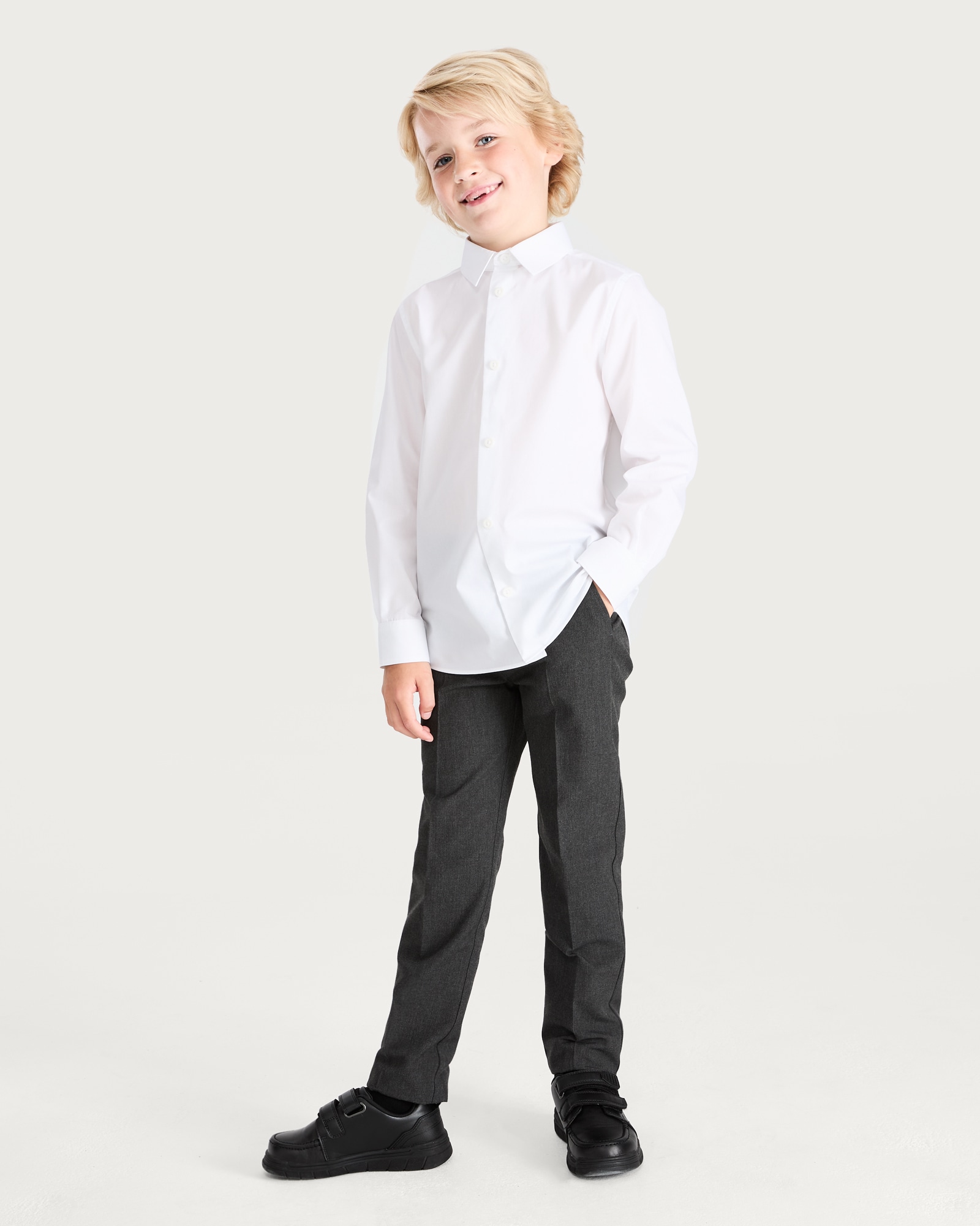 F&F School Boys 3-Pack Cotton Blend Dressing Made Easy Long Sleeved Shirts in White thumbnail 2