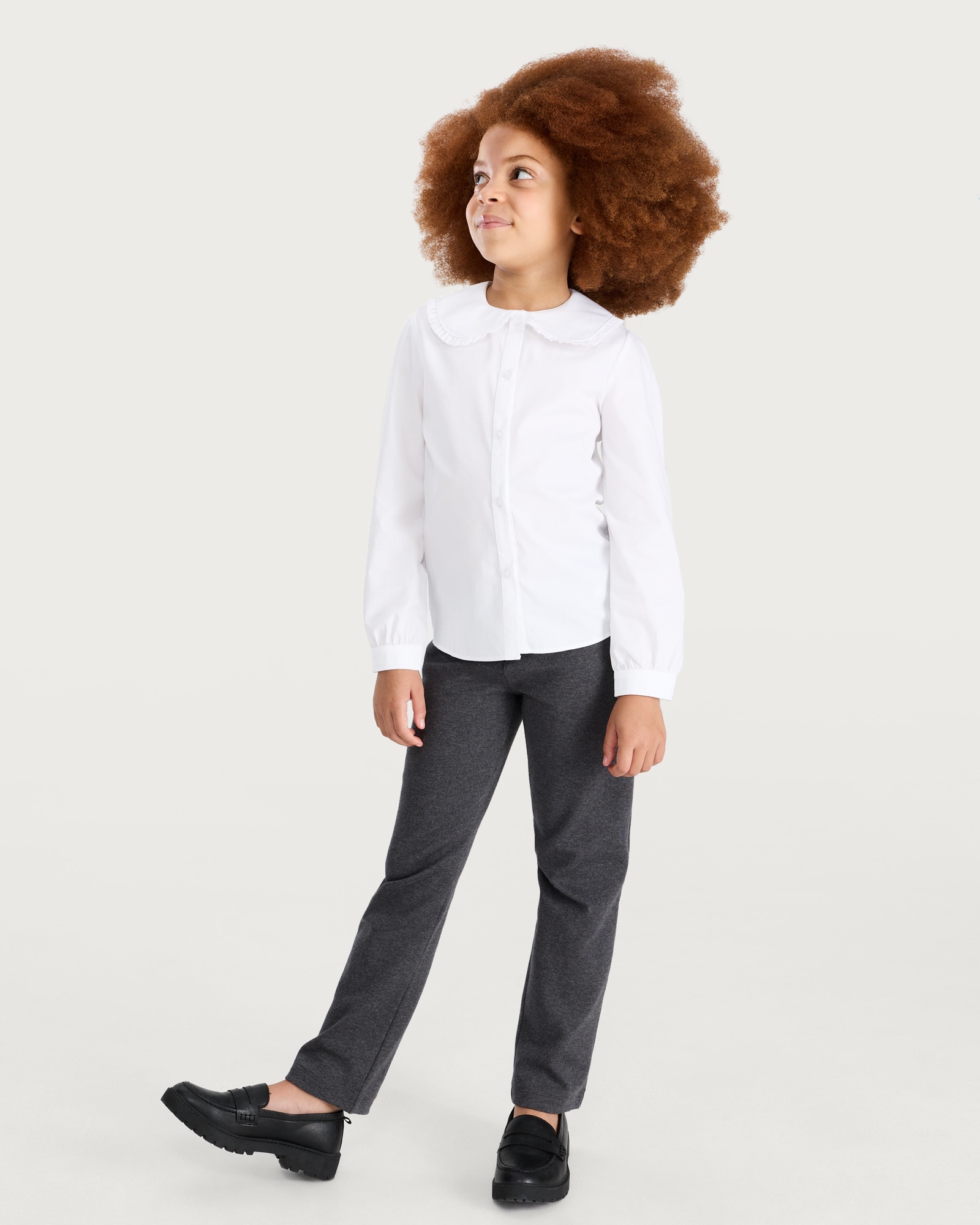 F&F School Girls Ruffle Collar Shirt in White thumbnail 3