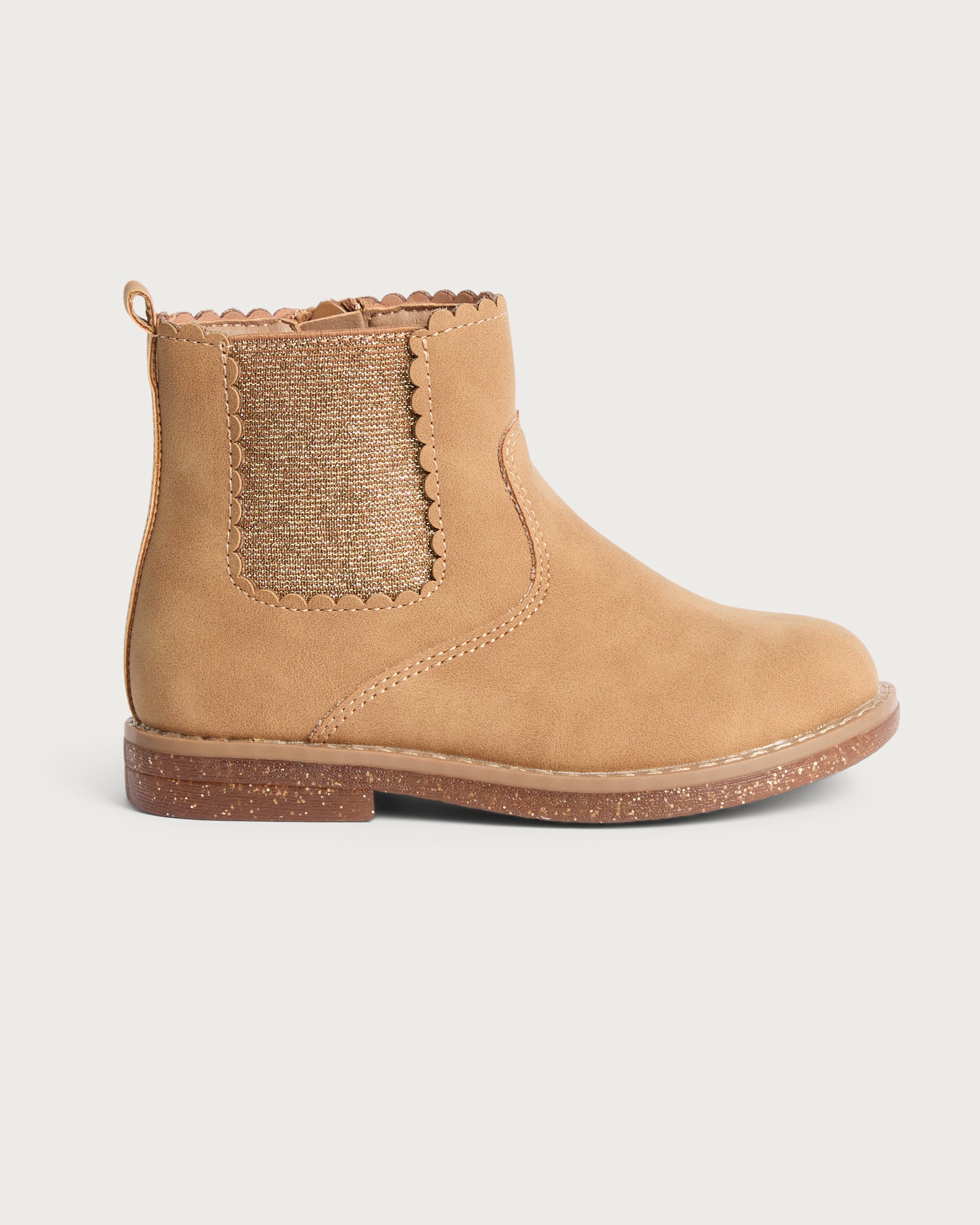 F&F Girls Scallop Trim Ankle Boots in Tan