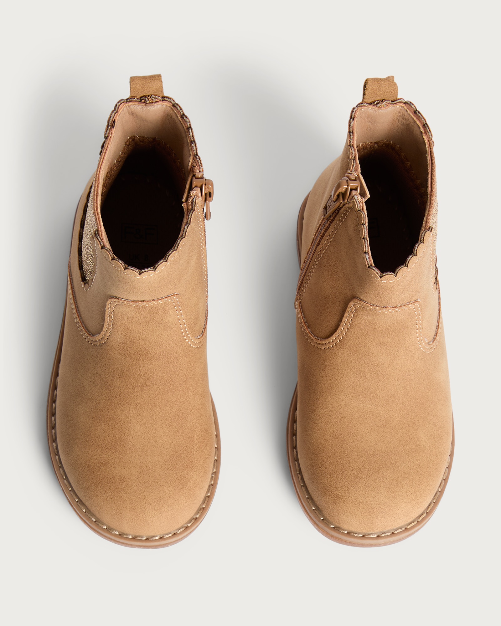 F&F Girls Scallop Trim Ankle Boots in Tan thumbnail 2