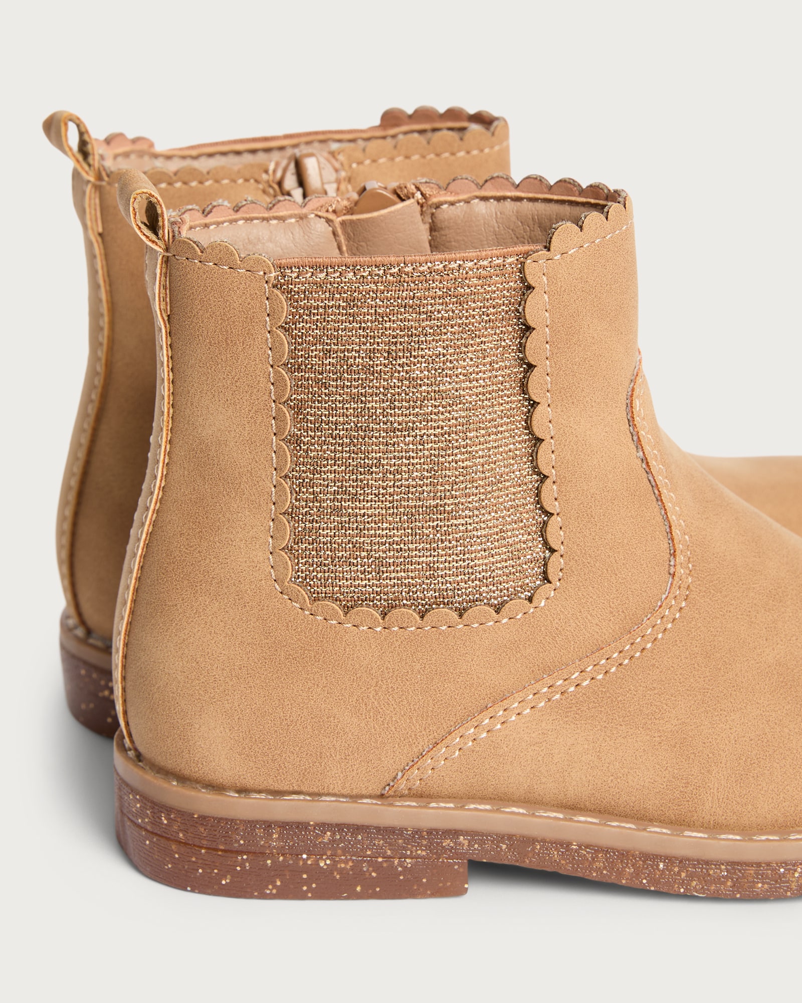 F&F Girls Scallop Trim Ankle Boots in Tan thumbnail 3