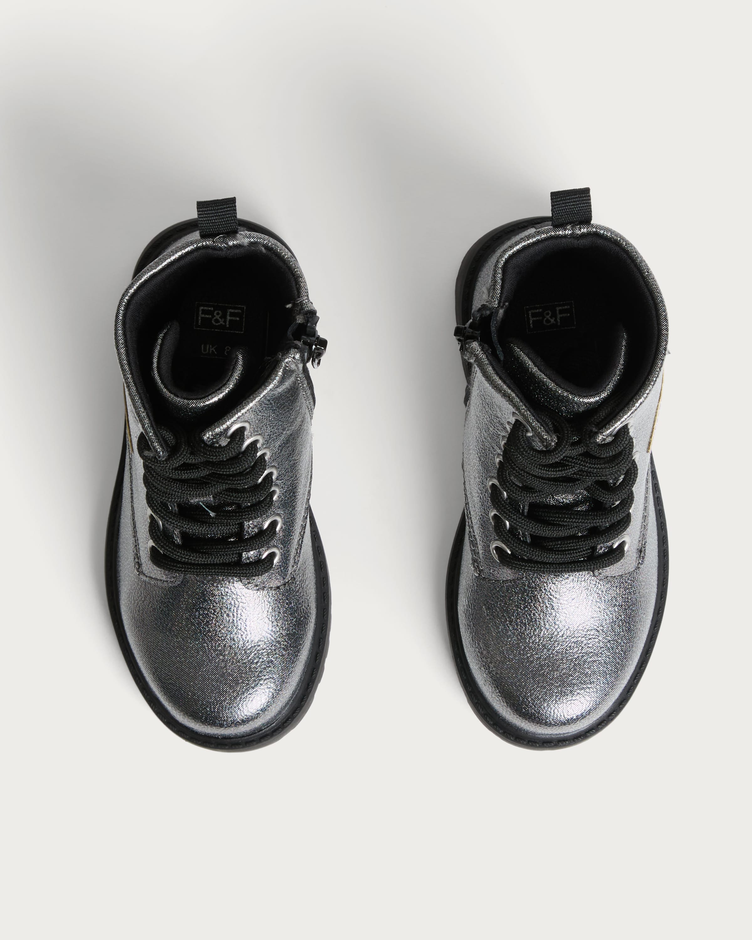 F&F Girls Metallic Lace Up Ankle Boots in Grey thumbnail 2