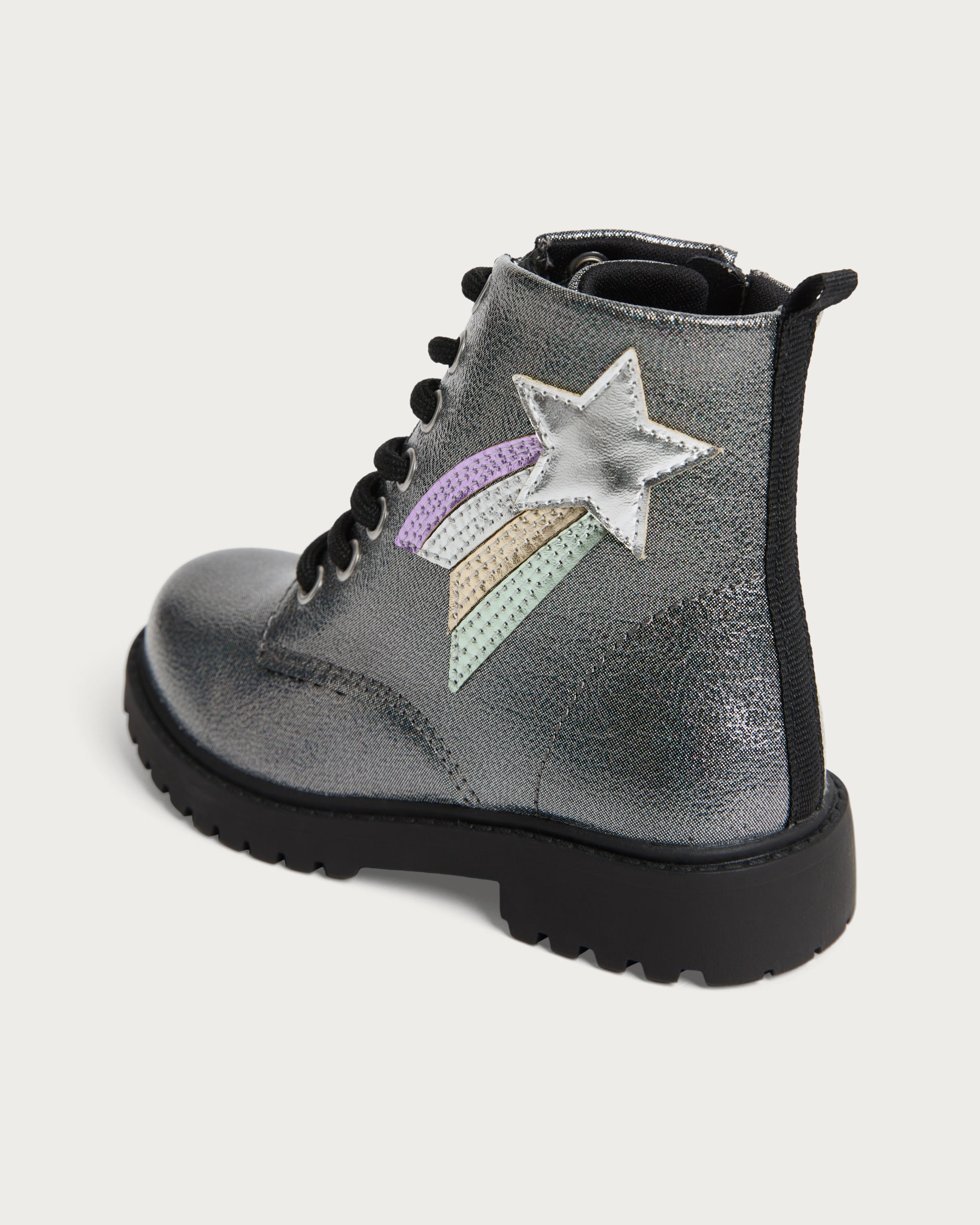 F&F Girls Metallic Lace Up Ankle Boots in Grey thumbnail 3