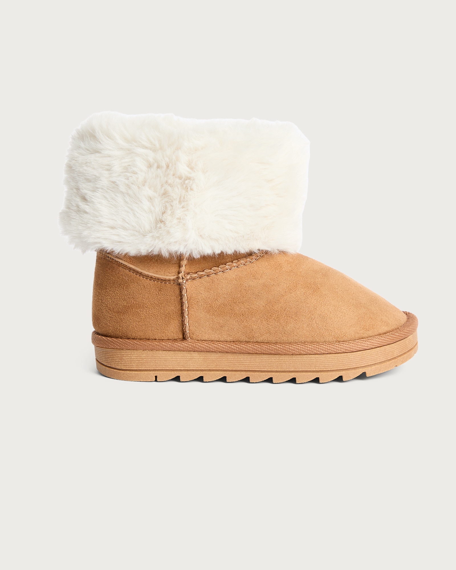 F&F Girls Faux Fur Lined Boot Slippers in Tan