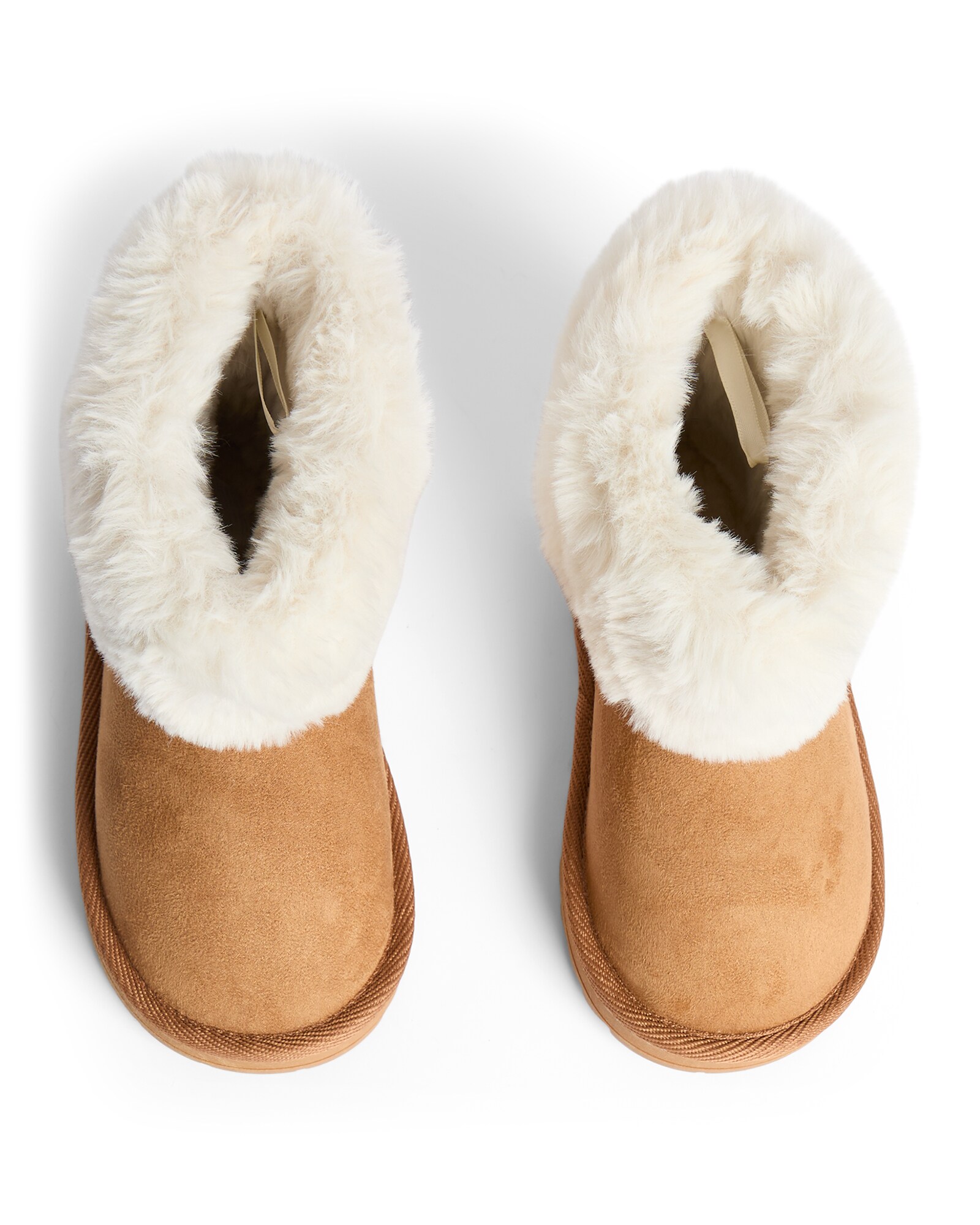 F&F Girls Faux Fur Lined Boot Slippers in Tan thumbnail 2