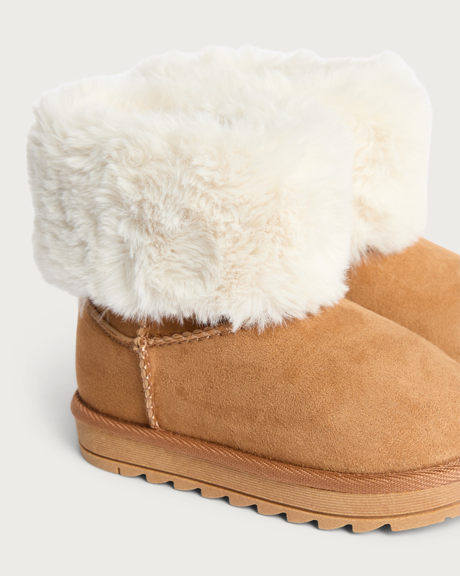 F&F Girls Faux Fur Lined Boot Slippers in Tan thumbnail 3