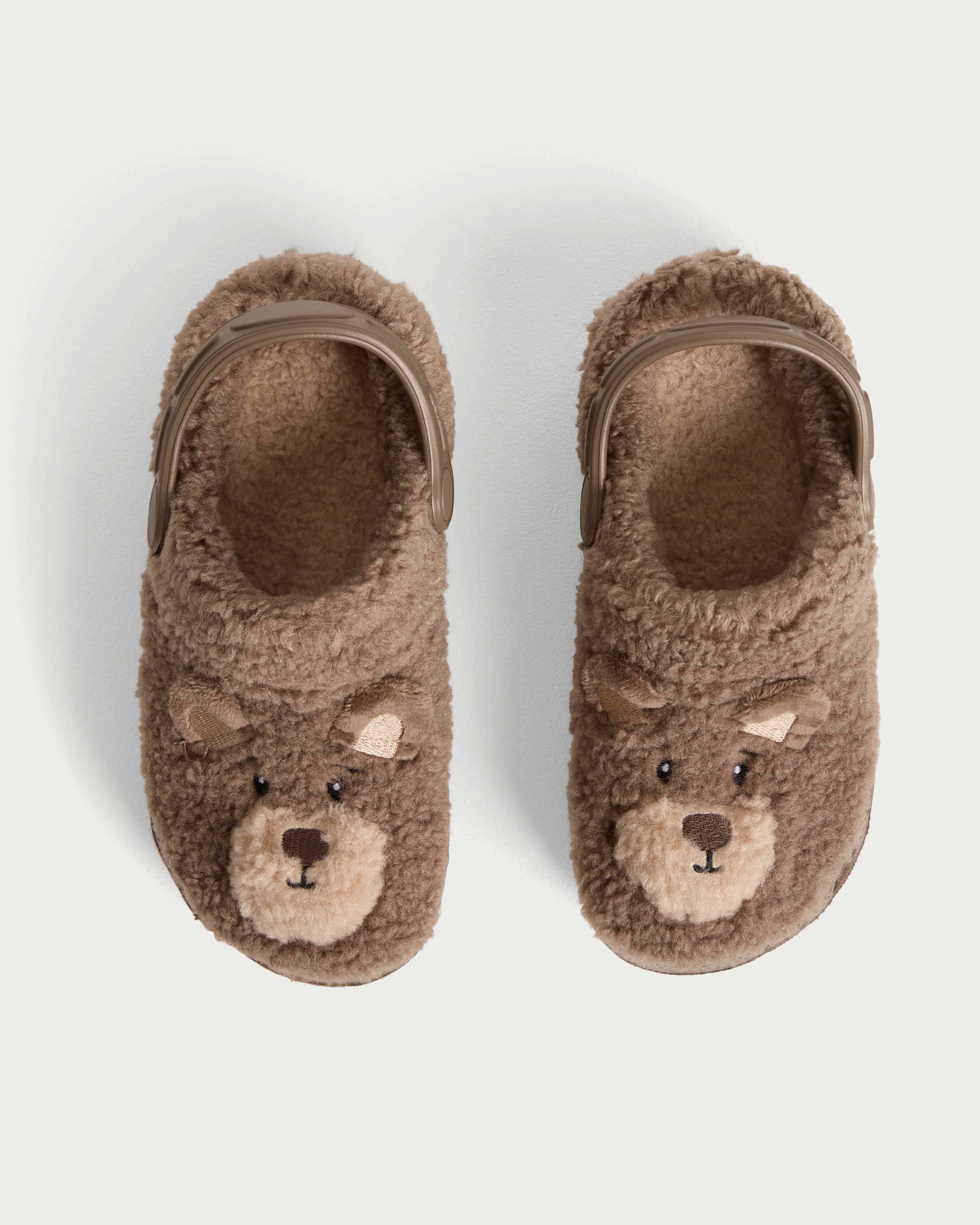 F&F Unisex Teddy Bear Fleece Clogs in Brown thumbnail 2