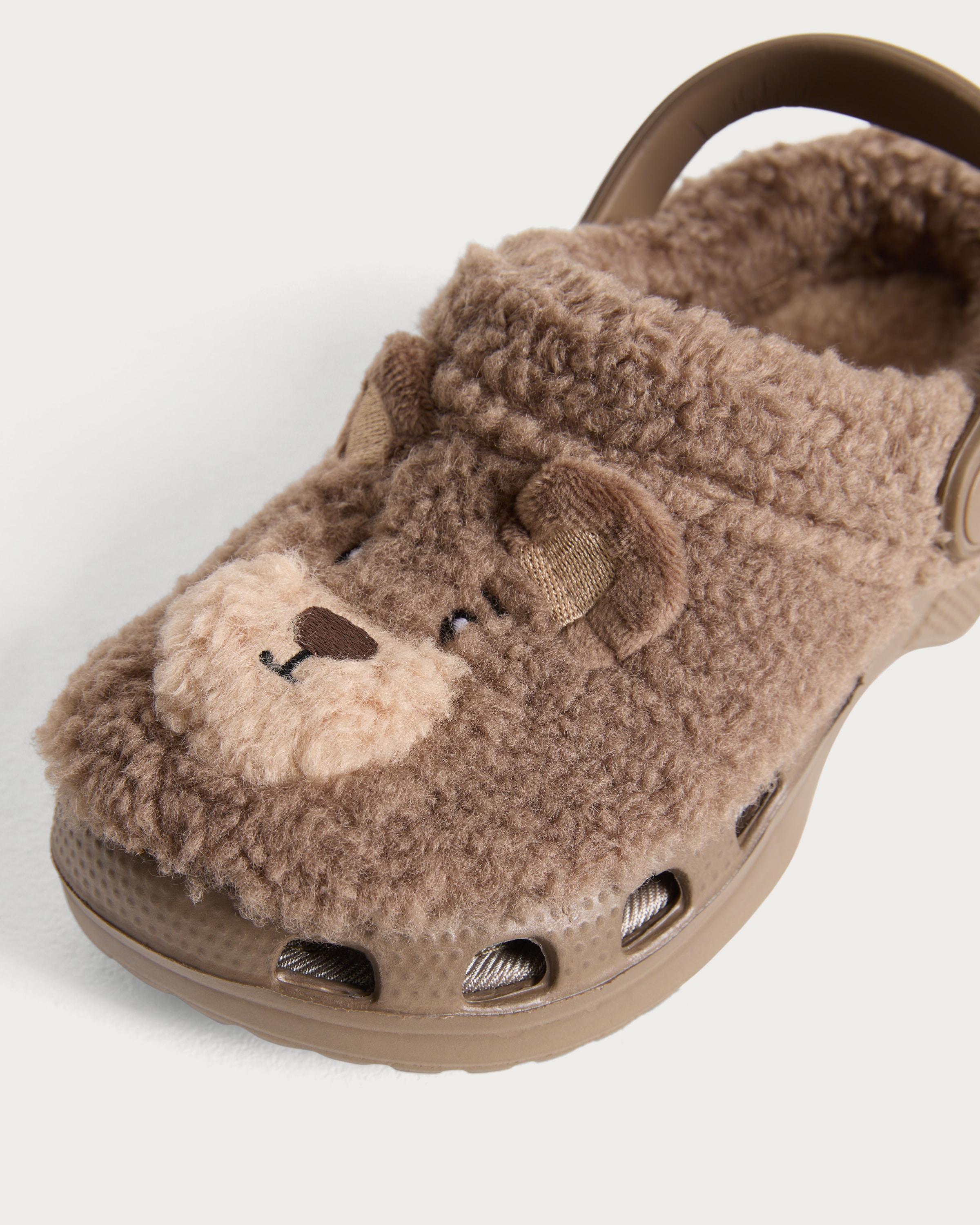 F&F Unisex Teddy Bear Fleece Clogs in Brown thumbnail 3