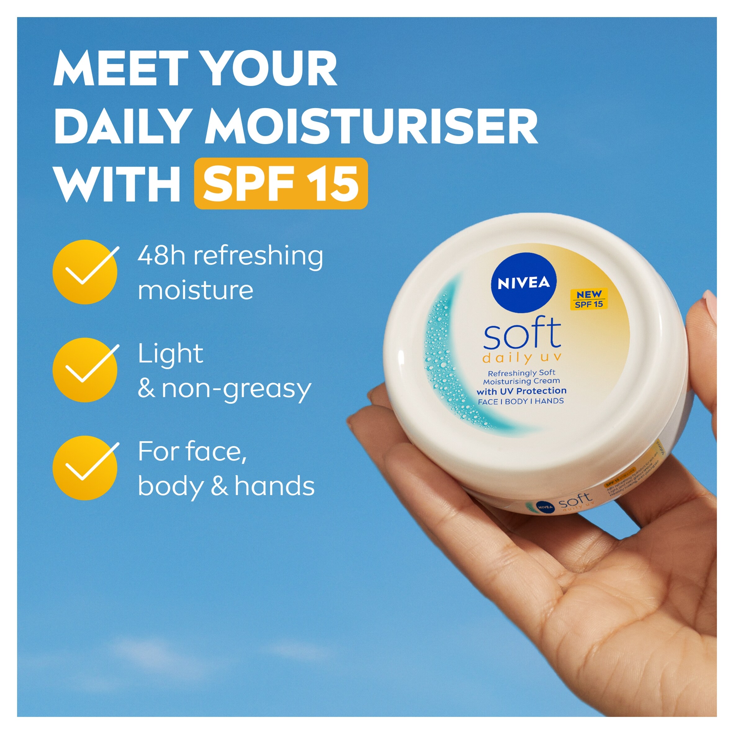 NIVEA Soft Daily UV Moisturiser for Face Hand & Body SPF15 200ml thumbnail 2