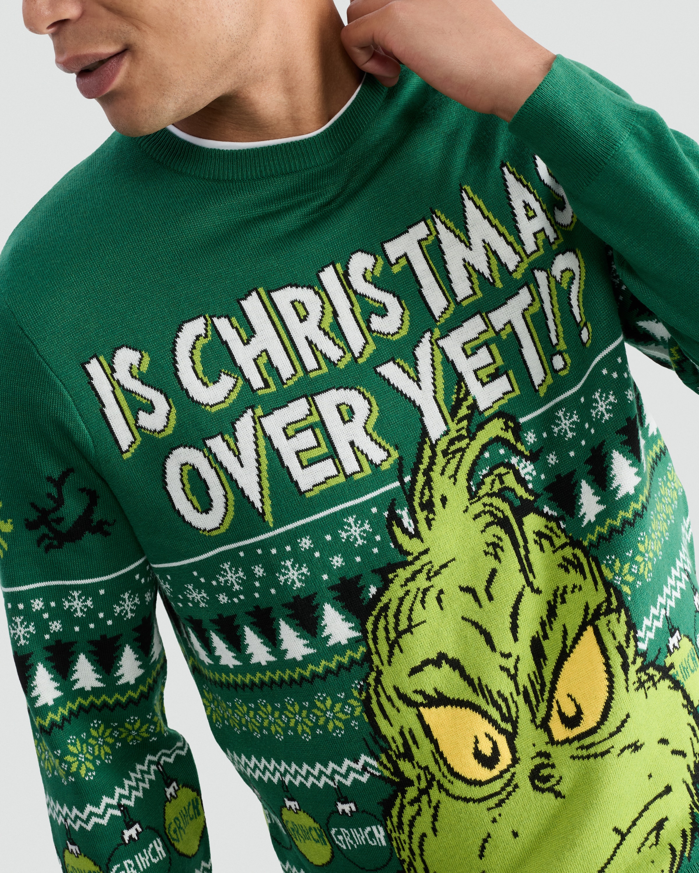 The Grinch Knitted Christmas Jumper in Green thumbnail 2