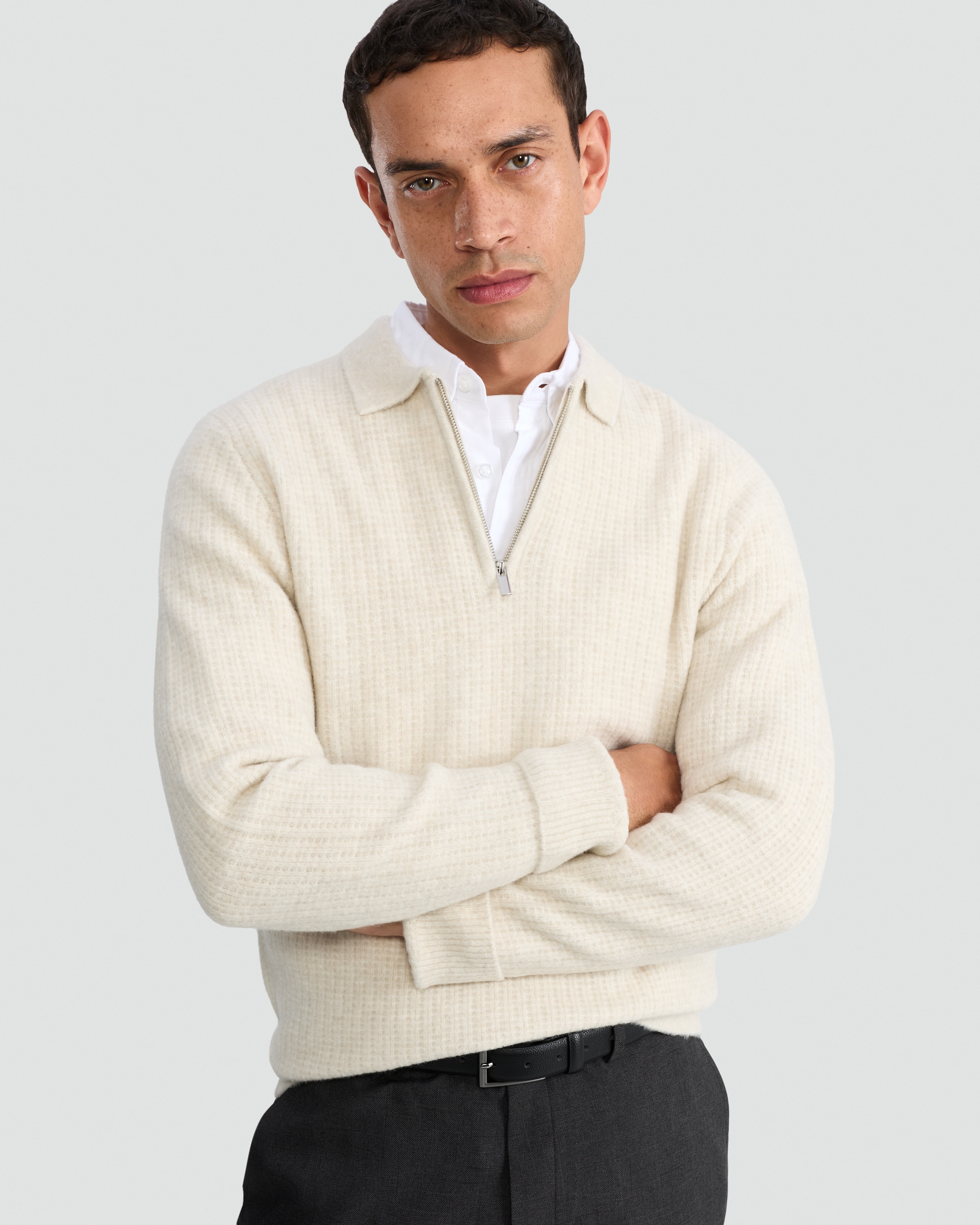 F&F Ribbed Half Zip Jumper in Cream