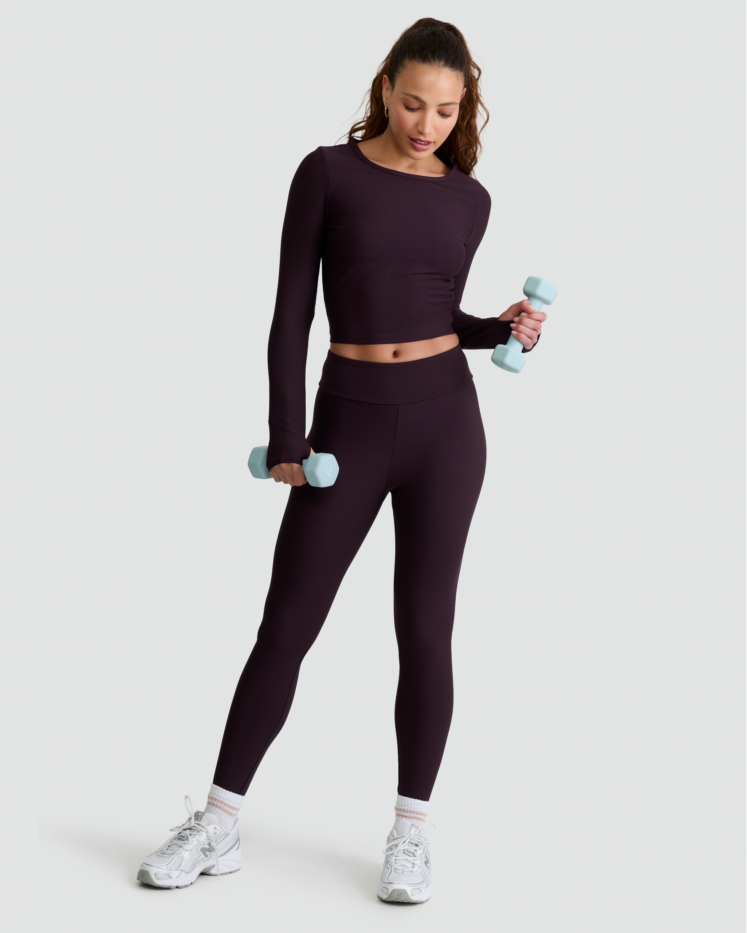 Rise by Zara McDermott Ribbed Long Sleeved Pyjama Top in Purple thumbnail 2