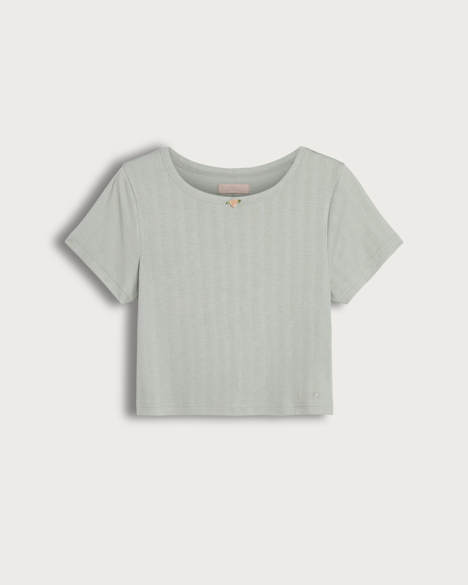 Rise by Zara McDermott Pointelle Short Sleeved Pyjama Top in Green thumbnail 4