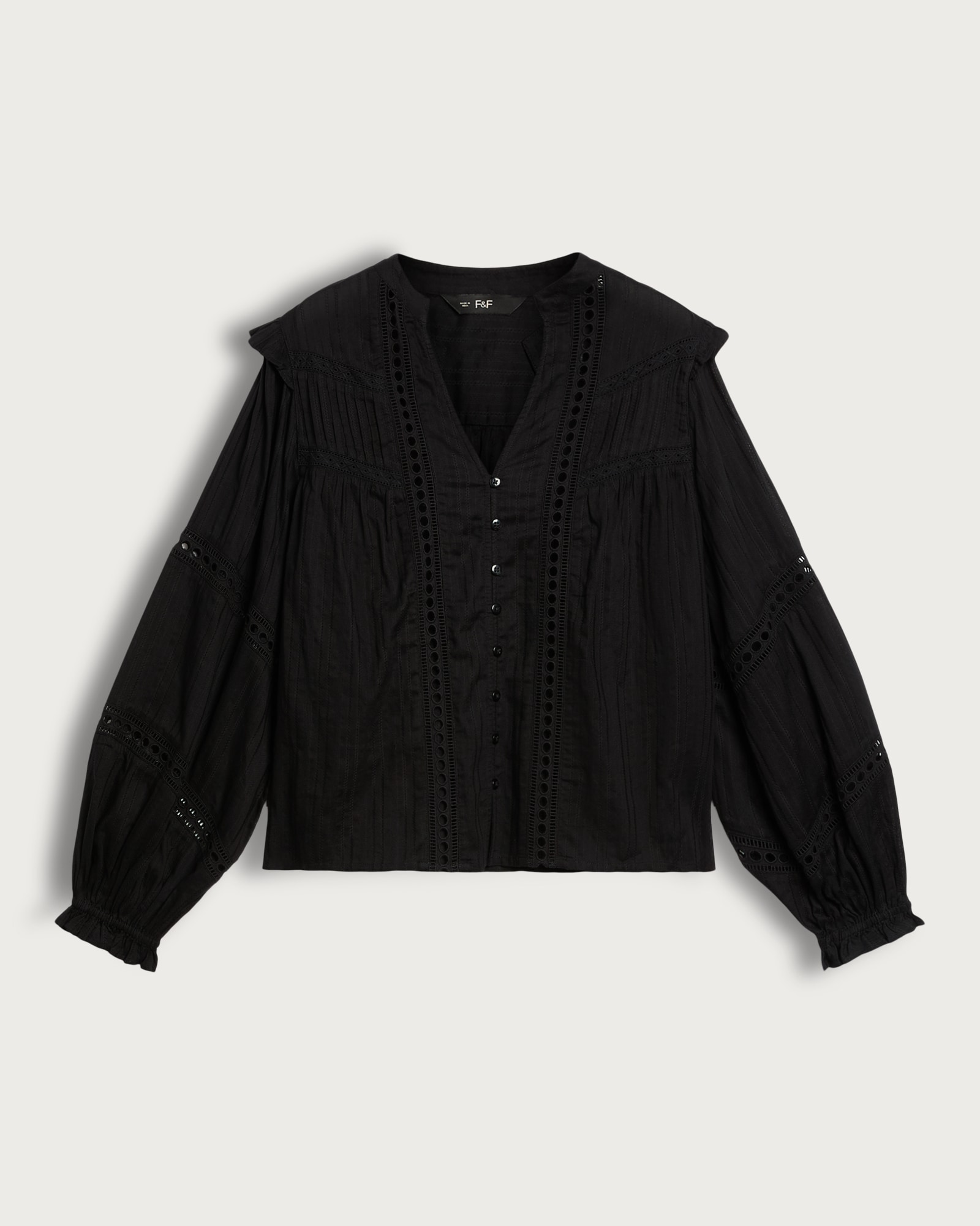 F&F Pure Cotton Frill Sleeve Button Up Blouse in Black thumbnail 5