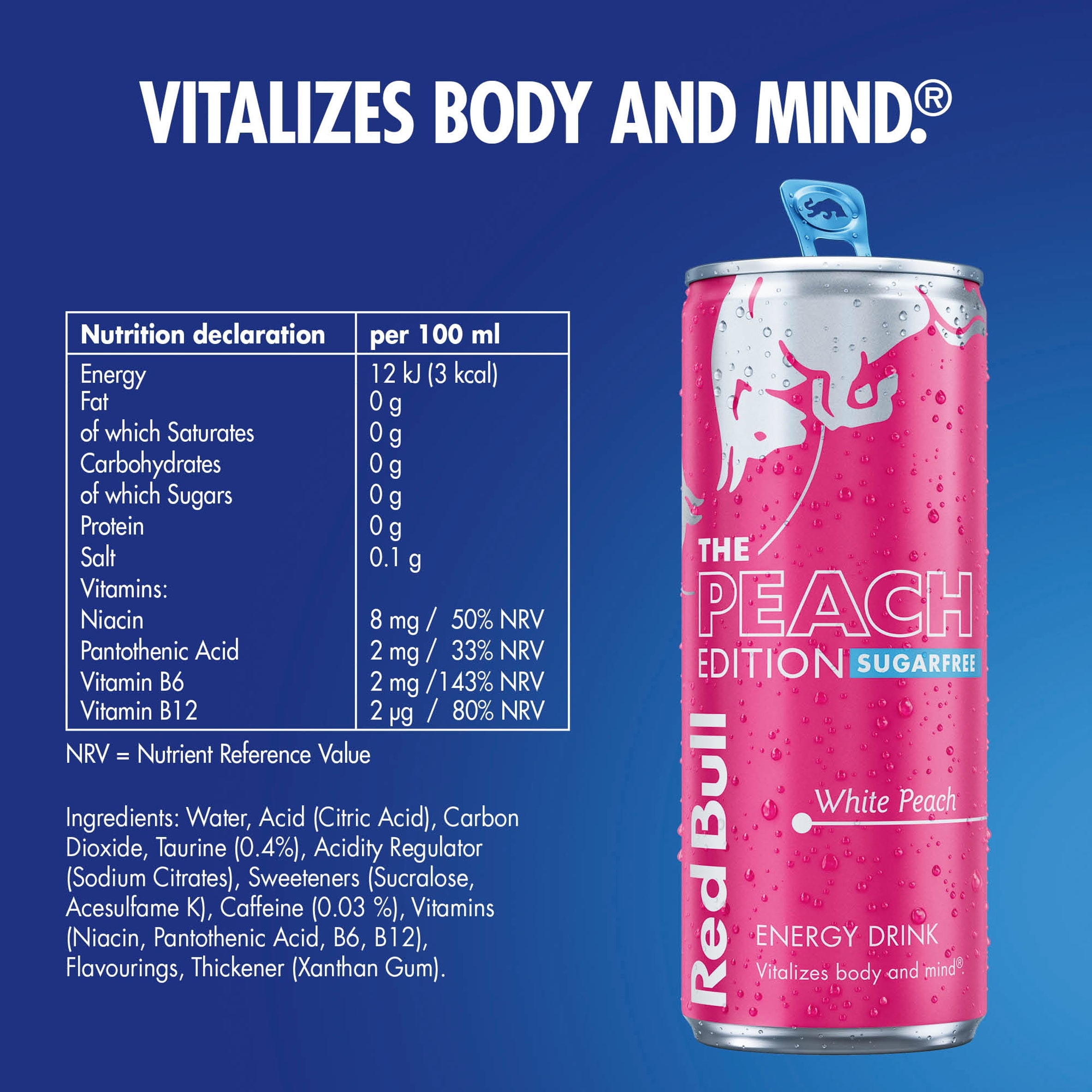 Red Bull Sugar Free Energy Drink Summer White Peach Edition 250ml X 4 thumbnail 3