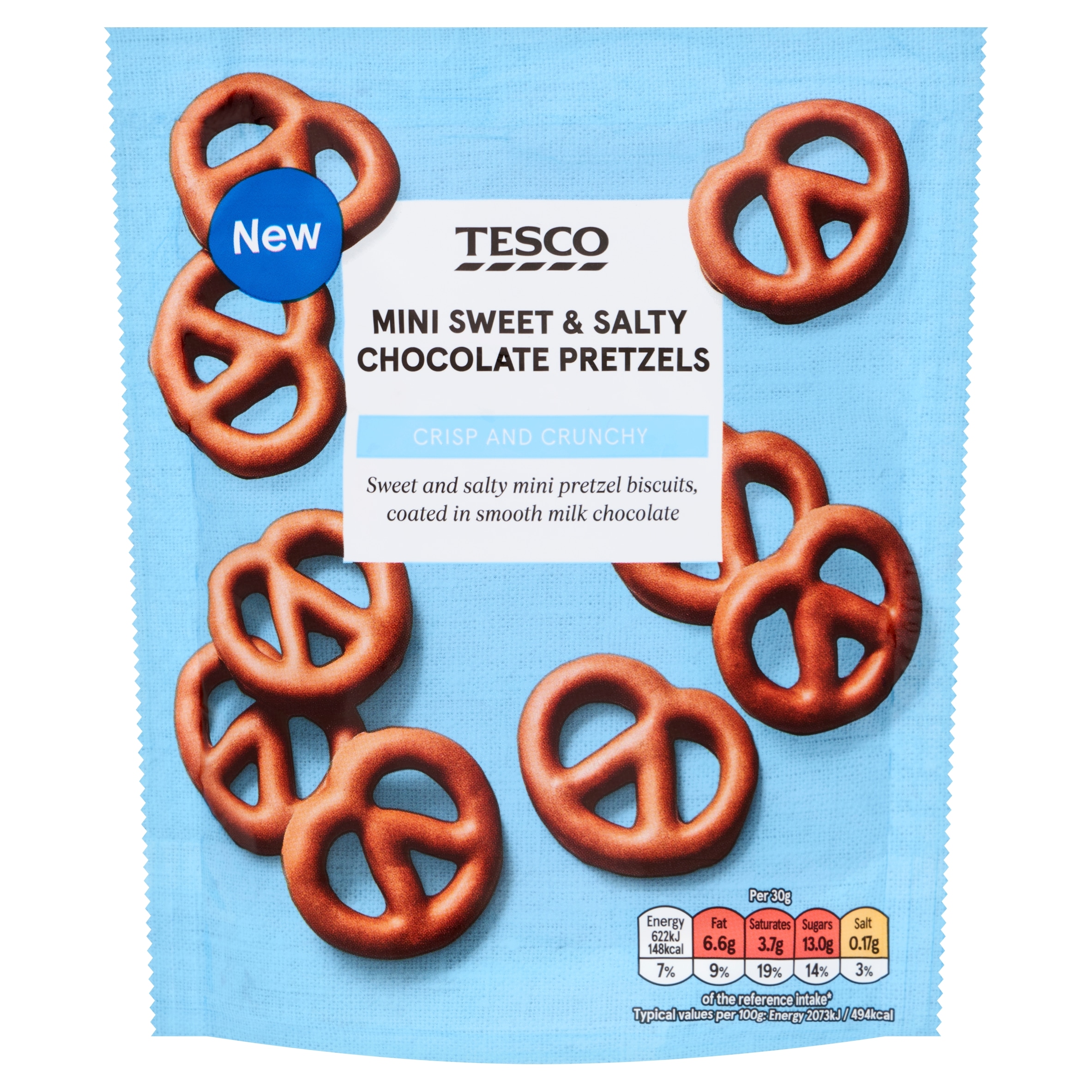 Tesco Mini Sweet & Salty Chocolate Pretzels Biscuit 90g Pouch