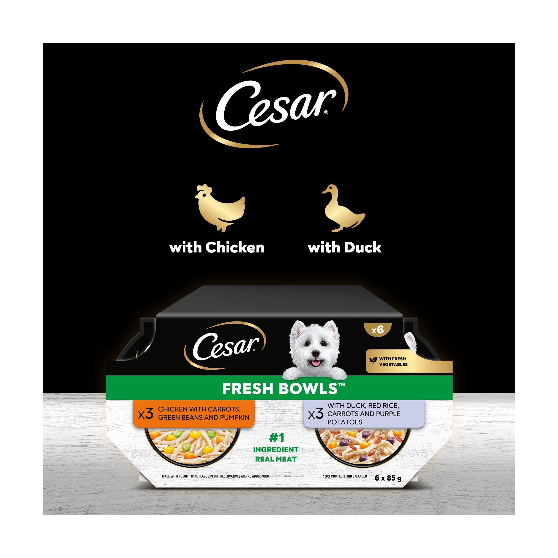 CESAR Wet Dog Food Fresh Bowls mixed selection of Poultry and Fresh Vegetables 6 x 85g thumbnail 4