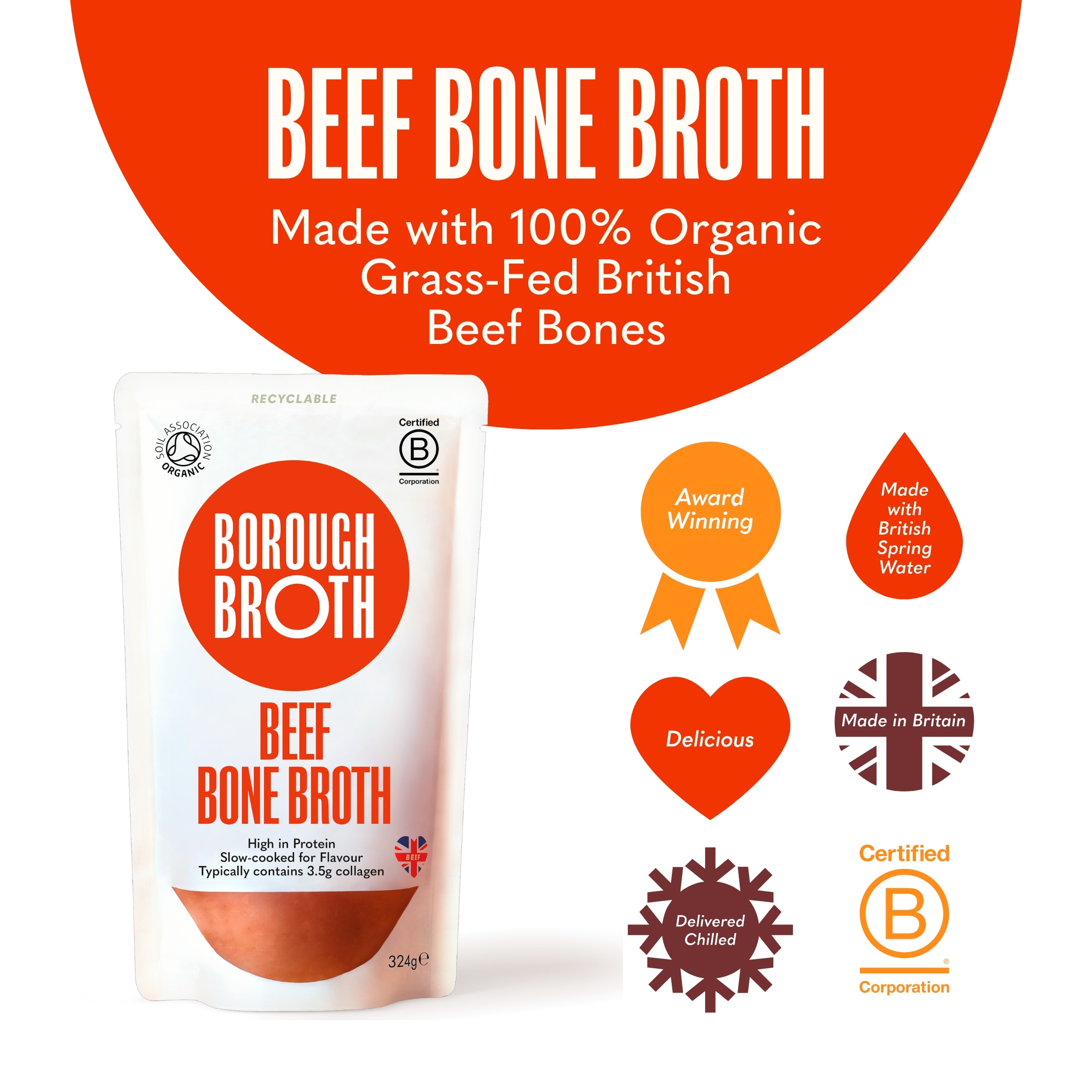 Borough Broth Grass-Fed Organic Beef Bone Broth 324g thumbnail 2
