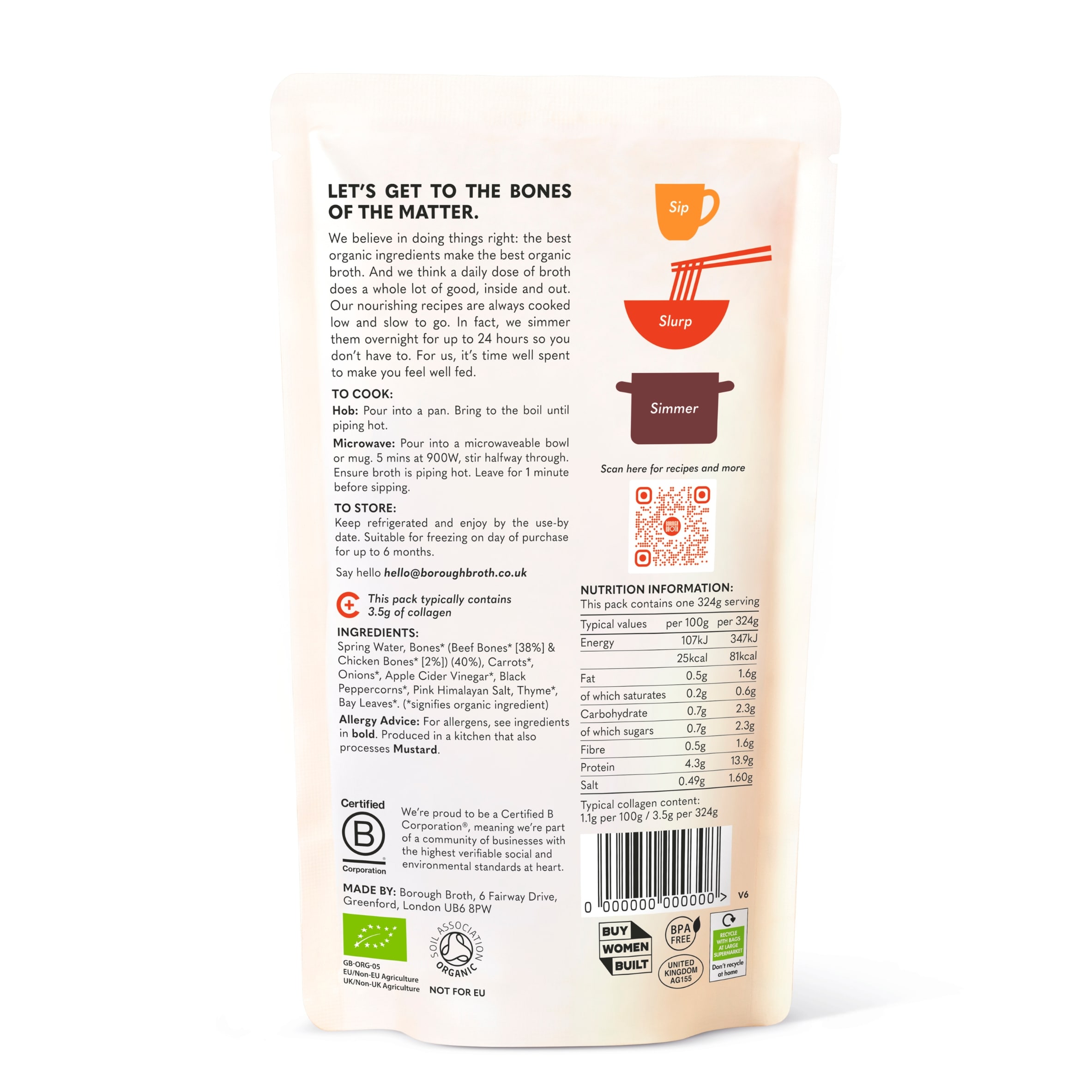 Borough Broth Grass-Fed Organic Beef Bone Broth 324g thumbnail 3