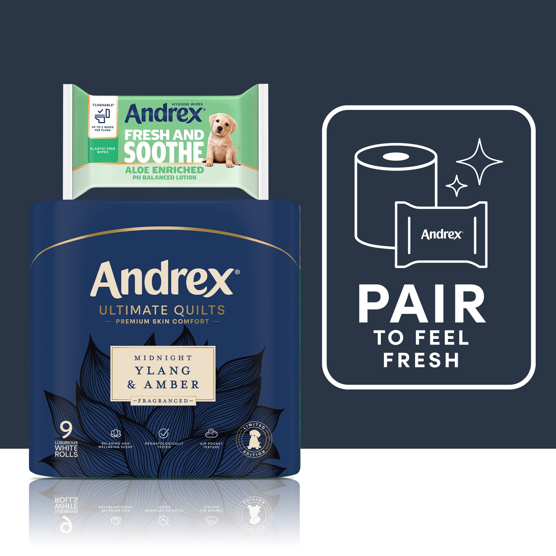 Andrex Ultimate Quilts Toilet Tissue Midnight Ylang & Amber 9 Rolls thumbnail 4