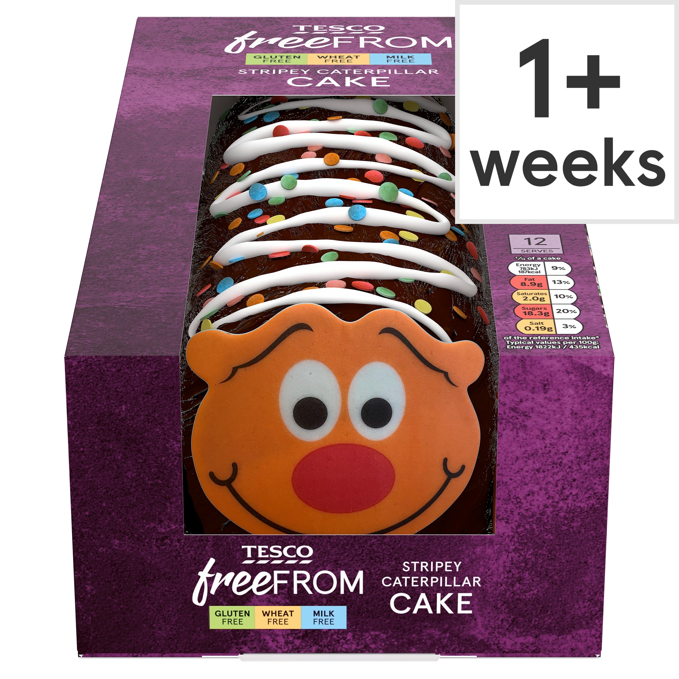 TESCO FREE FROM STRIPEY CATERPILLAR CAKE
