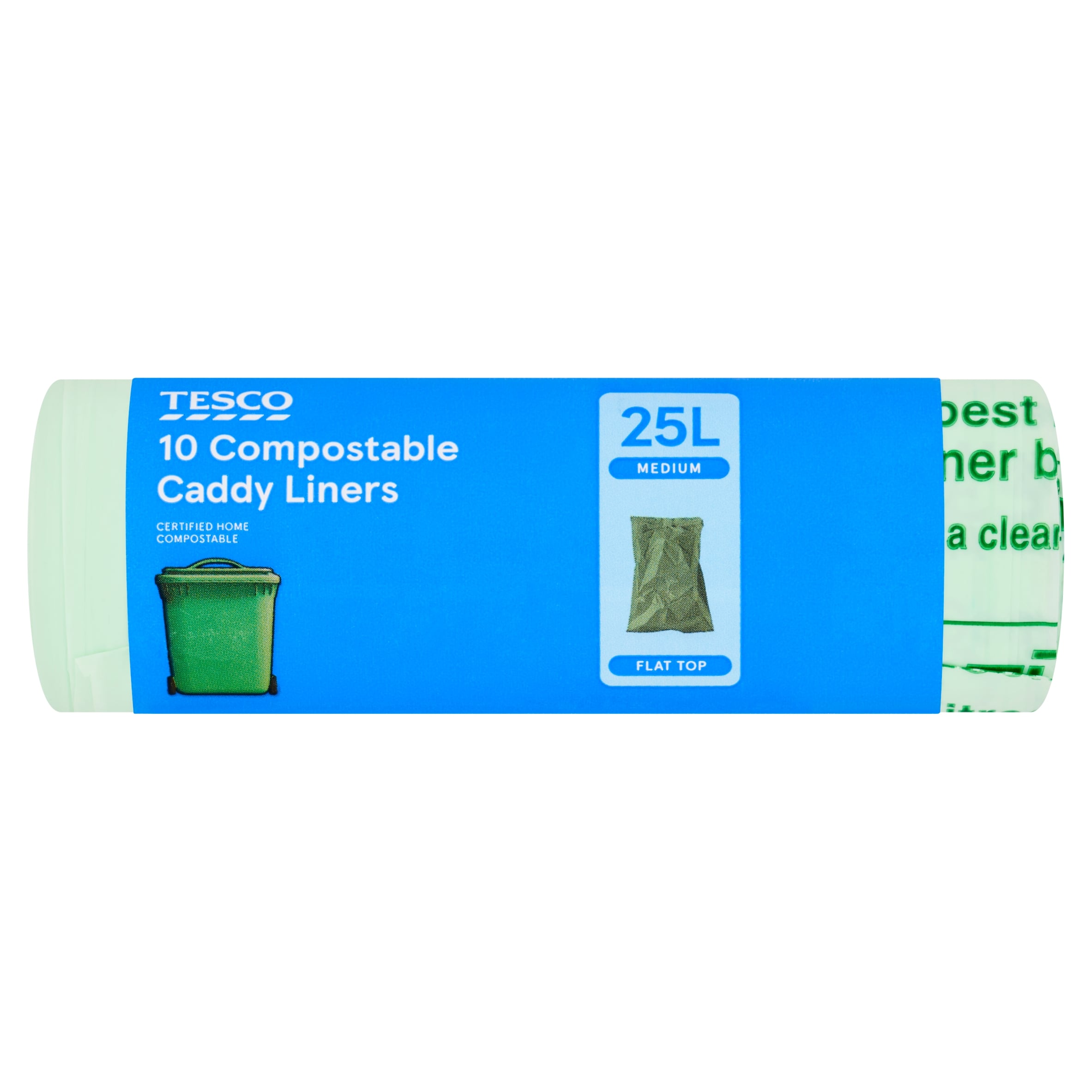 Tesco 10 Flat Top Compostable Caddy Liners 25L