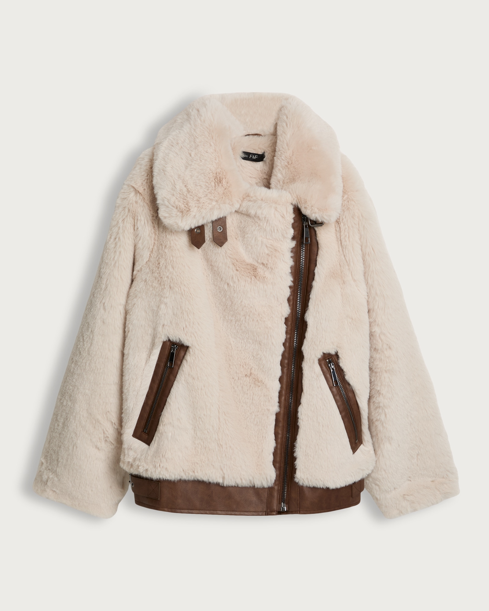 F&F Faux Fur Aviator Jacket in Cream thumbnail 4