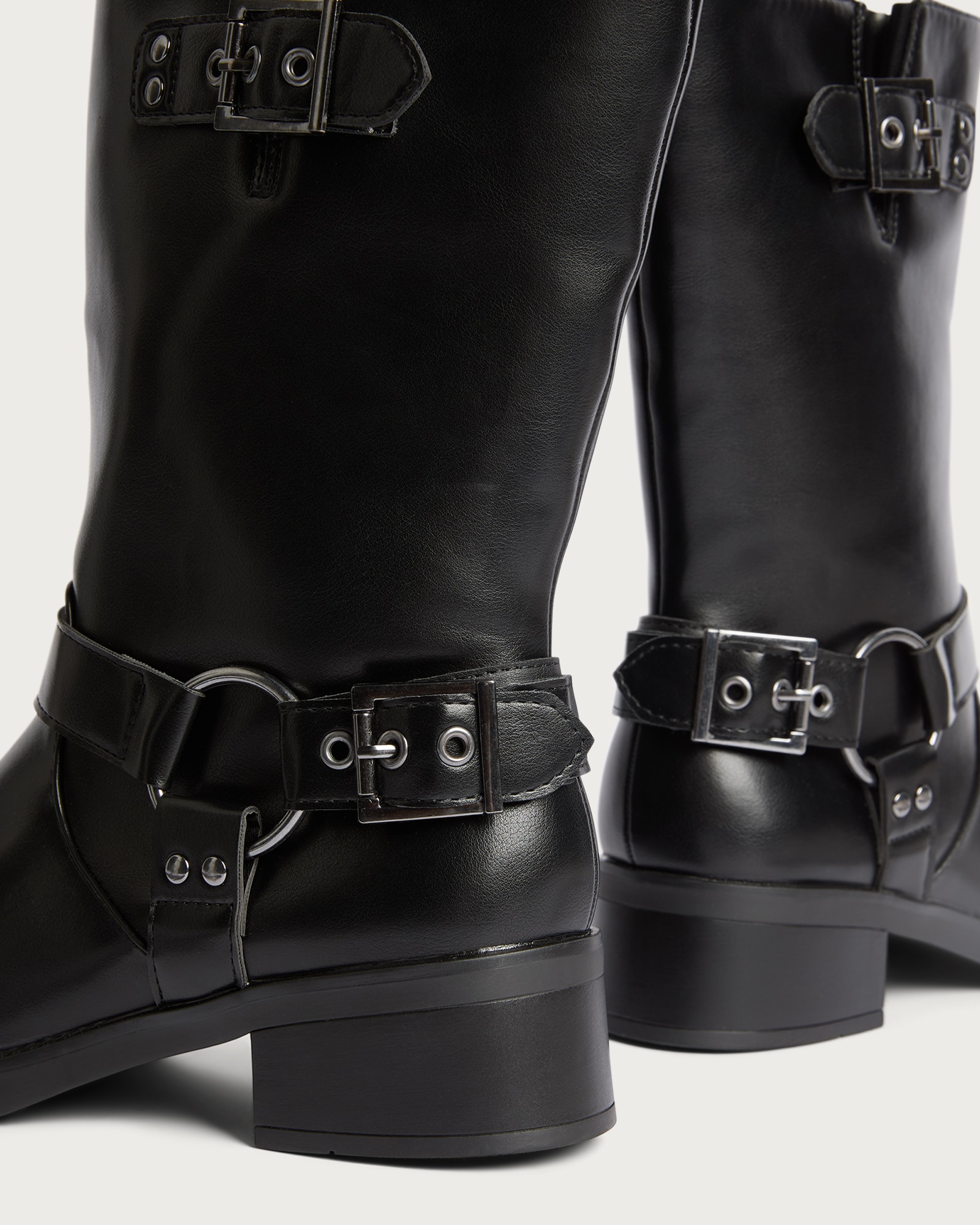 F&F Faux Leather Biker Buckle Boots in Black thumbnail 3