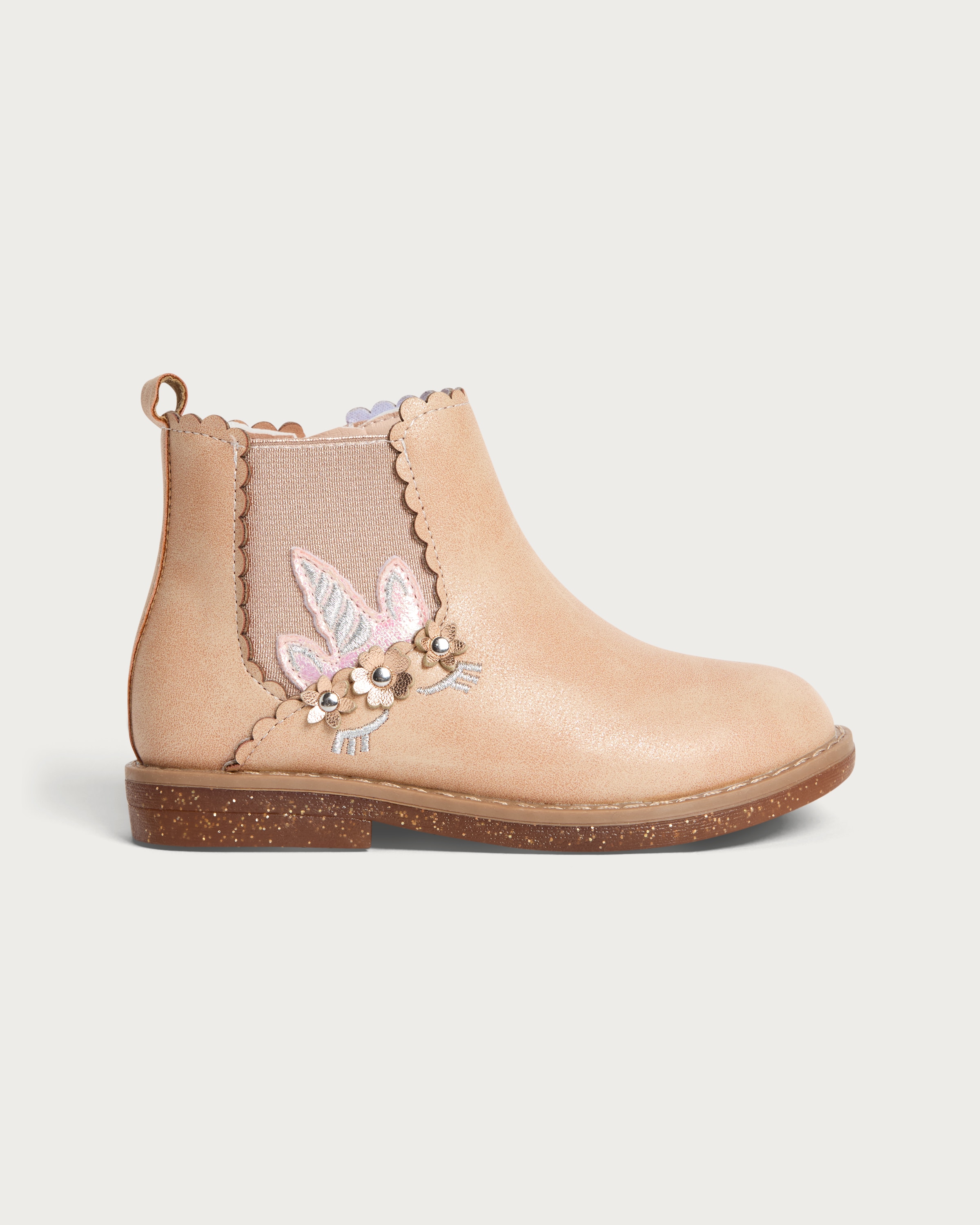 F&F Girls Unicorn Embroidered Ankle Boots in Pink