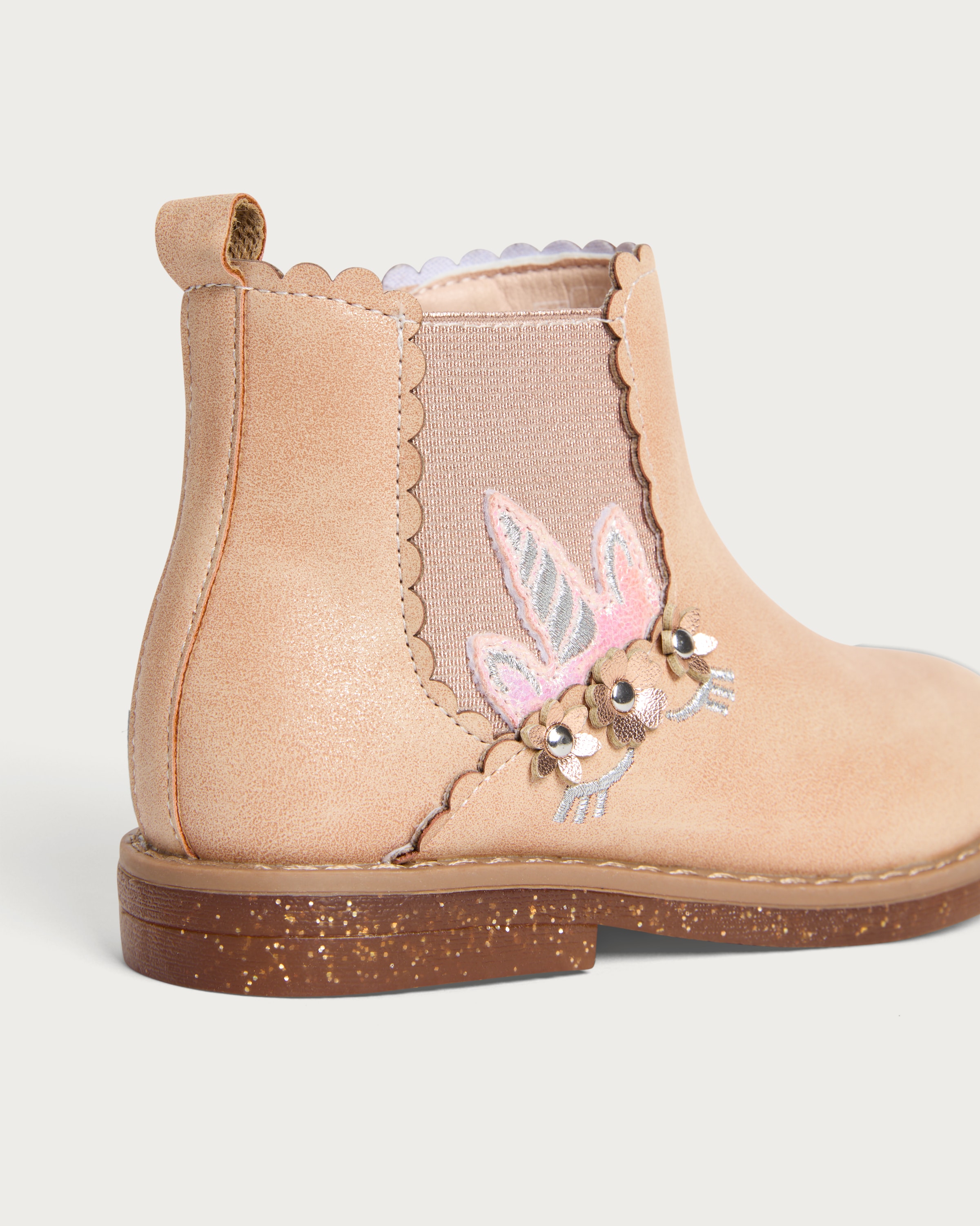 F&F Girls Unicorn Embroidered Ankle Boots in Pink thumbnail 3