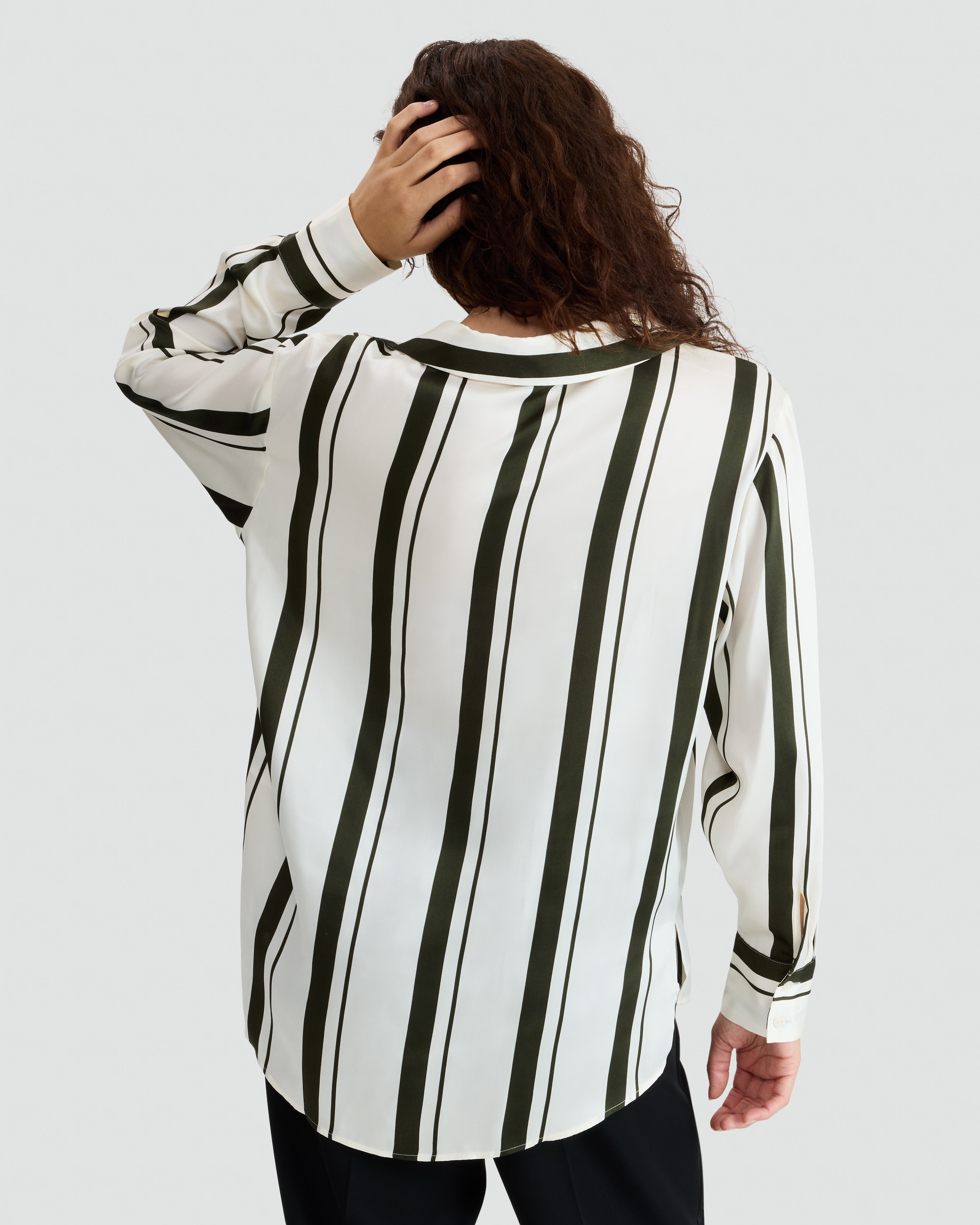 F&F Satin Striped Button Up Shirt in Khaki thumbnail 4