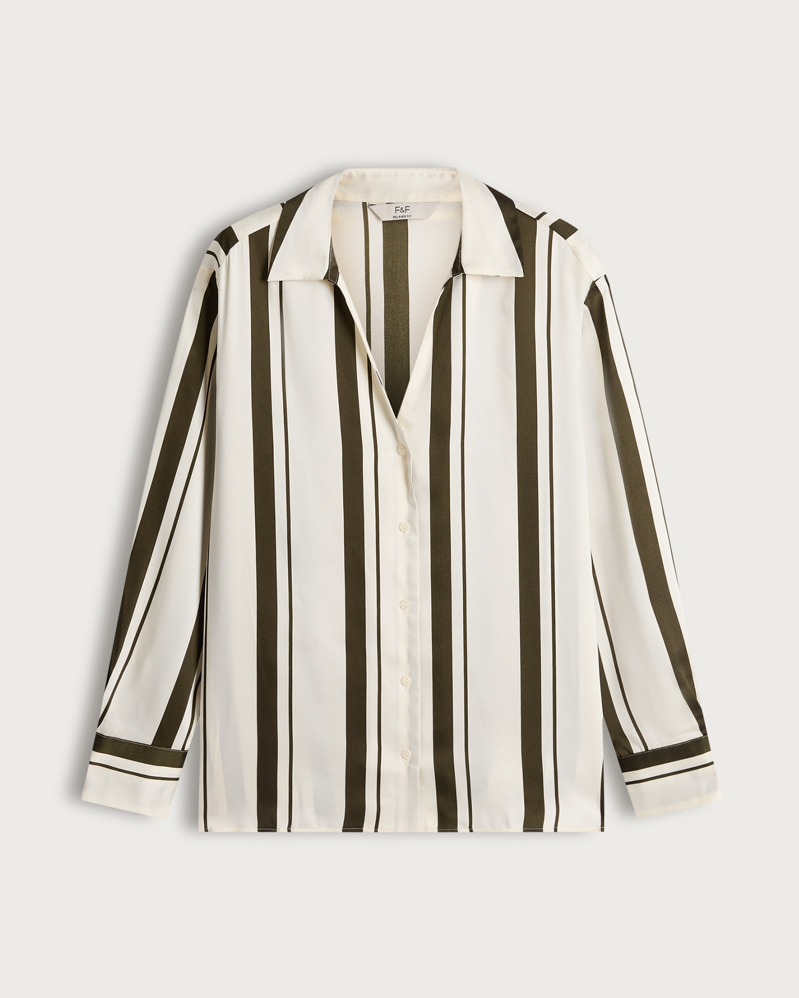 F&F Satin Striped Button Up Shirt in Khaki thumbnail 5