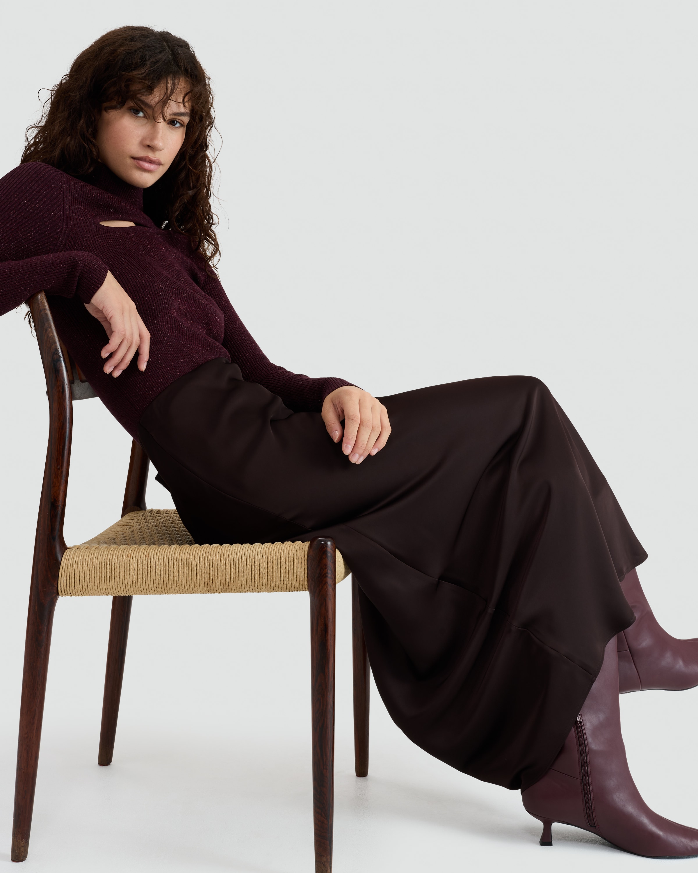 F&F Satin Midi Slip Skirt in Chocolate thumbnail 5