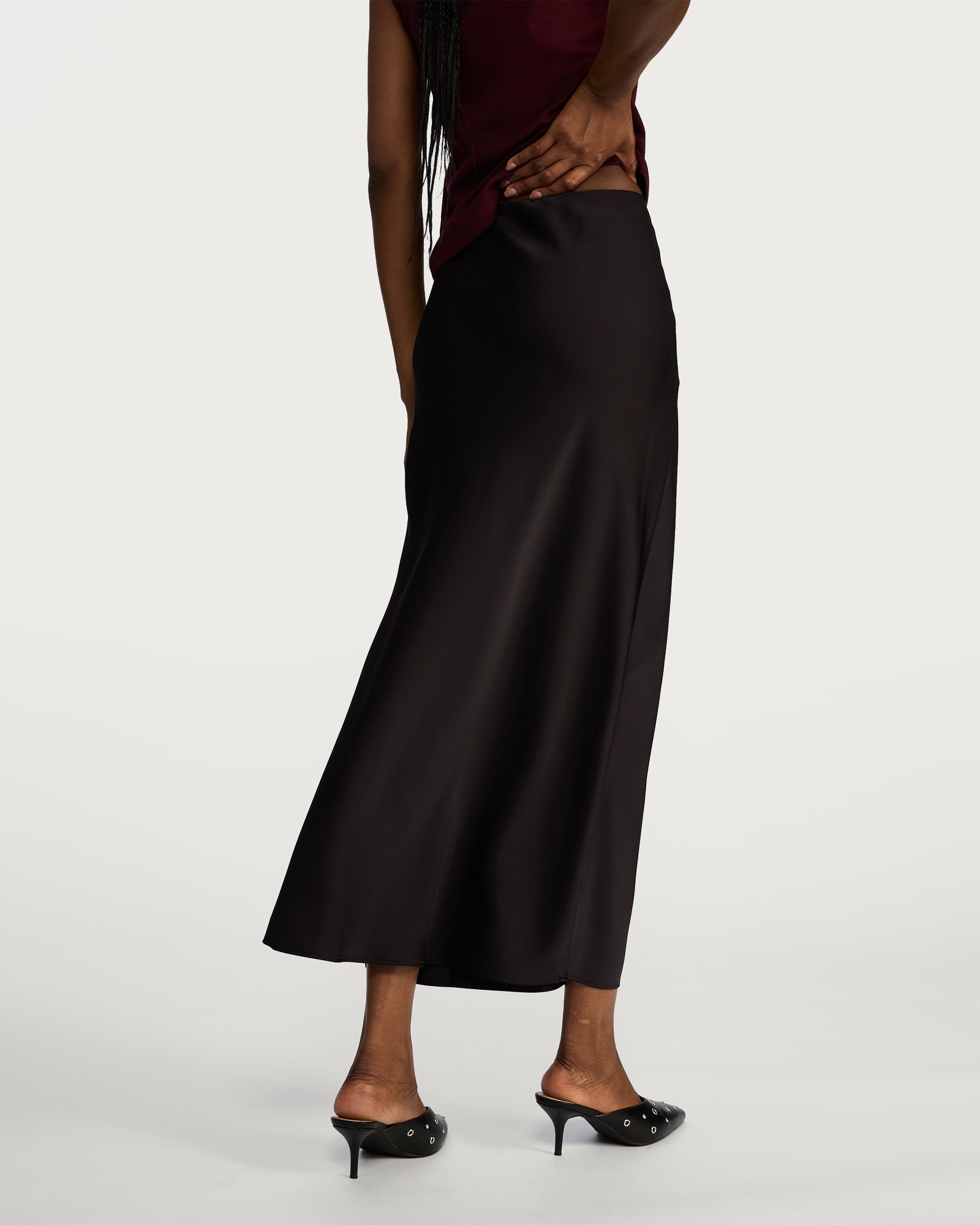 F&F Satin Slip Midi Skirt in Black thumbnail 3