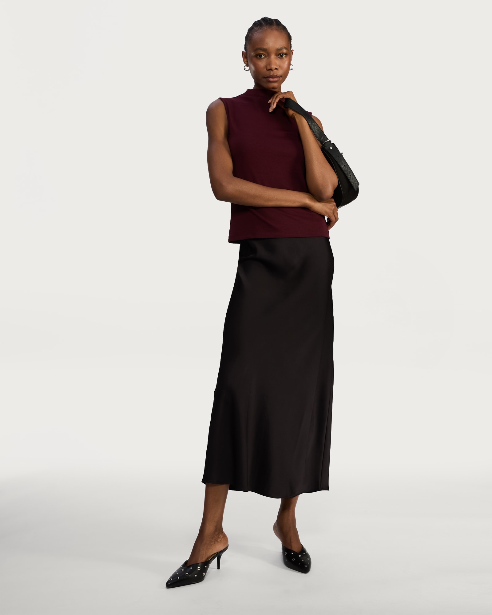 F&F Satin Slip Midi Skirt in Black thumbnail 4