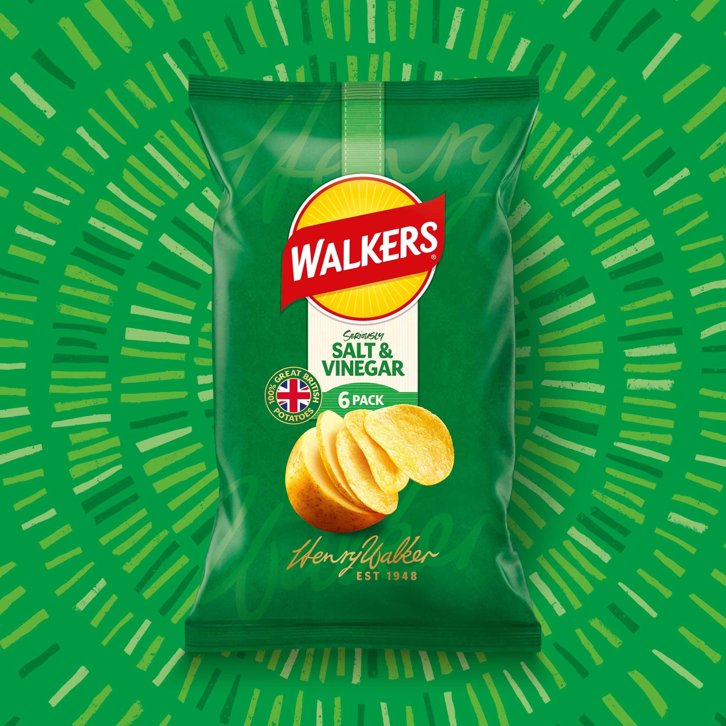 Walkers Salt & Vinegar Multipack Crisps 6 x 25g thumbnail 2