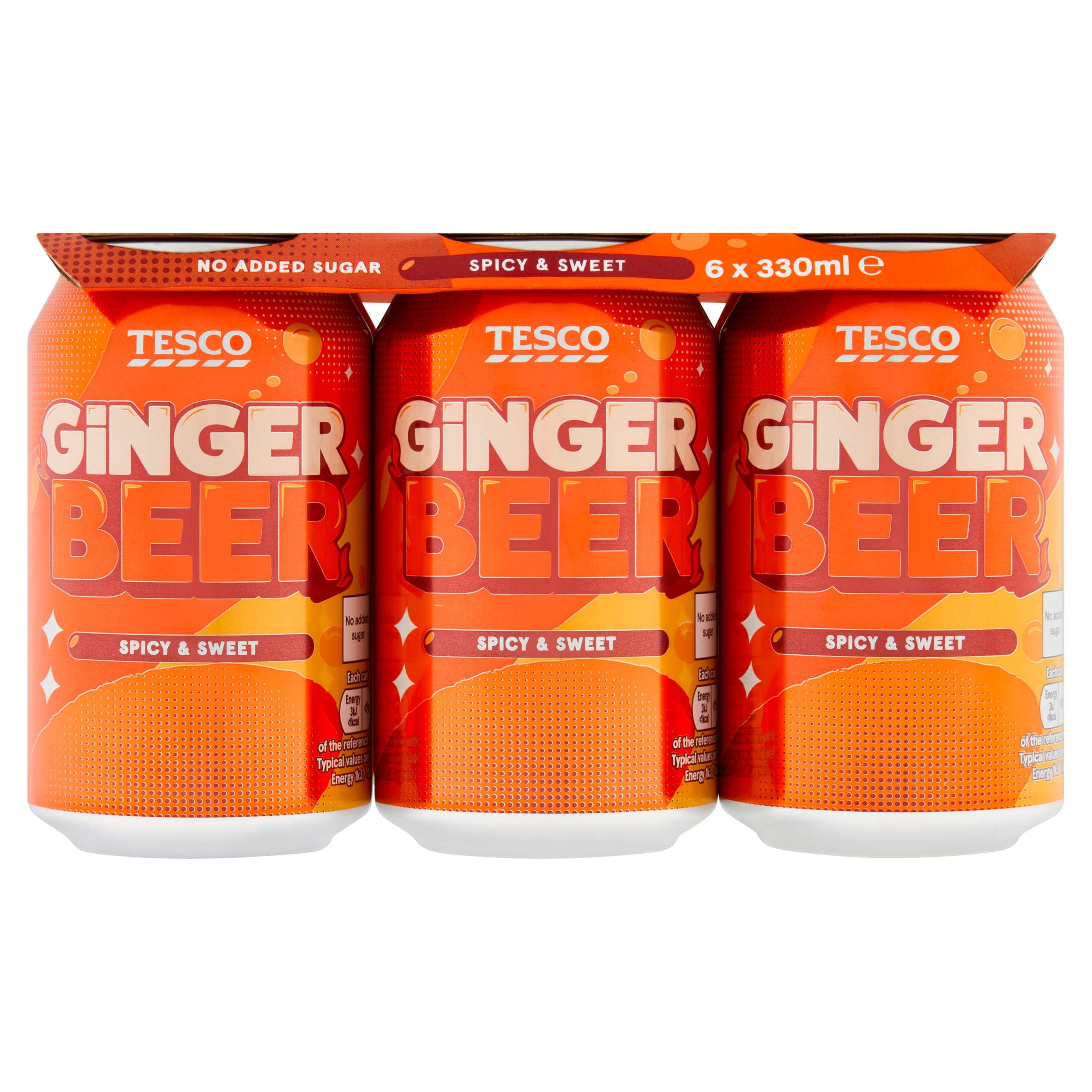 Tesco No Added Sugar Ginger Beer Cans 6x330ml