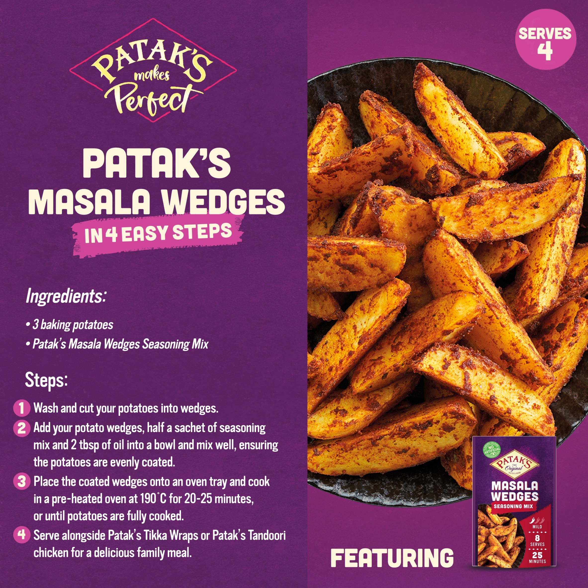Patak's Masala Wedges Seasoning Mix 25g. thumbnail 2