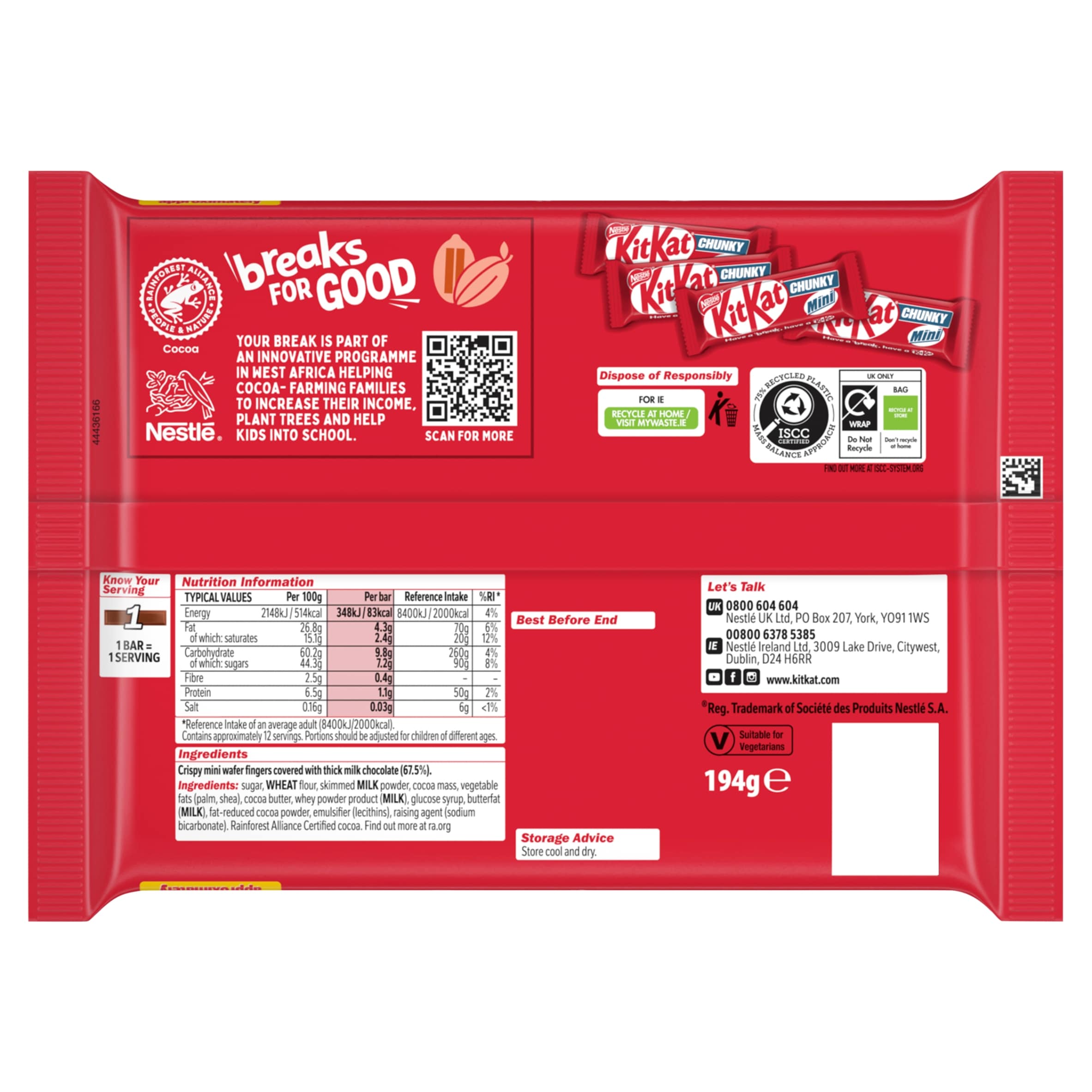 KitKat Chunky Mini Milk Chocolate Bars 12 Pack Multipack 194g thumbnail 2