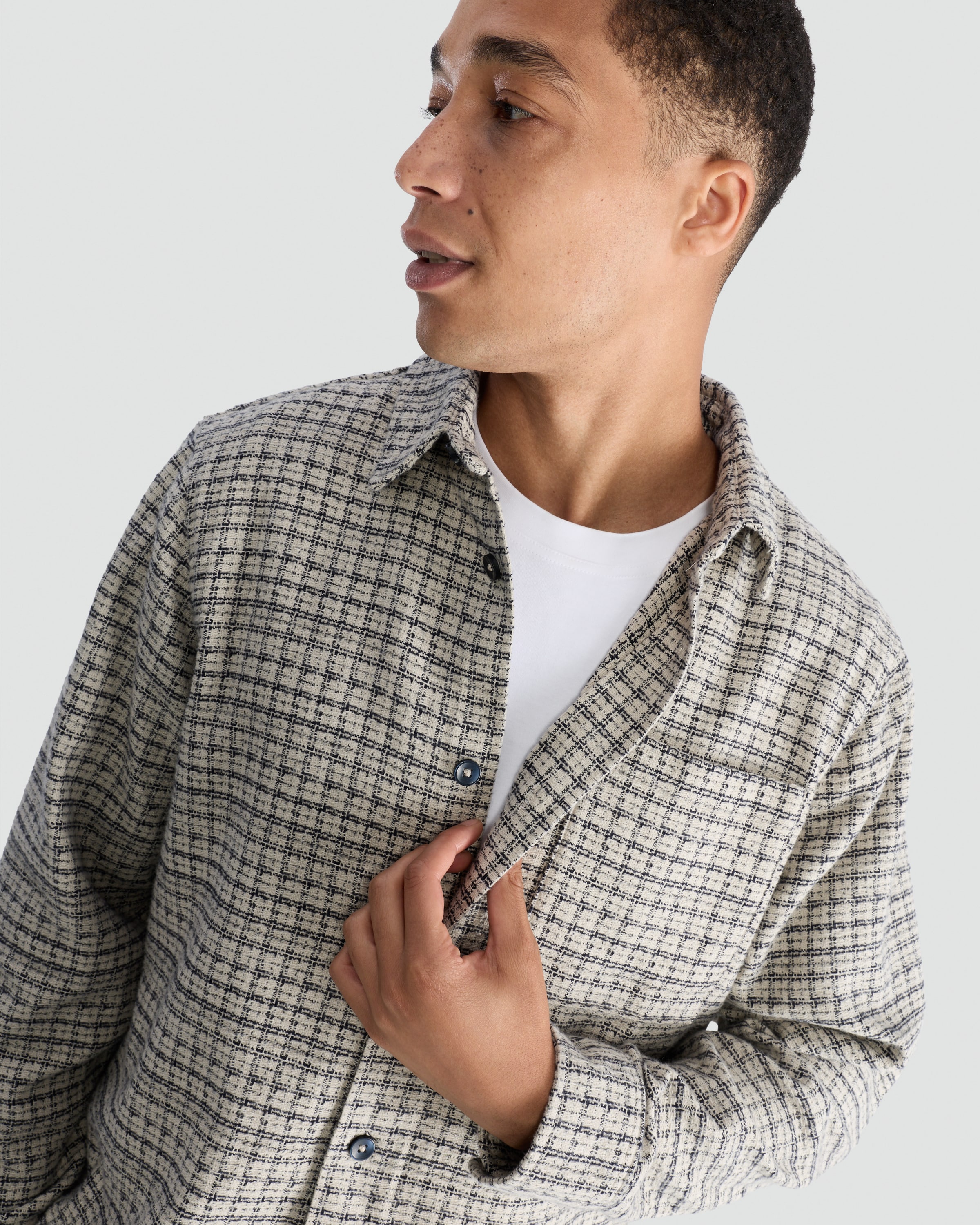 F&F Boucle Check Print Button Up Shirt in Tan
