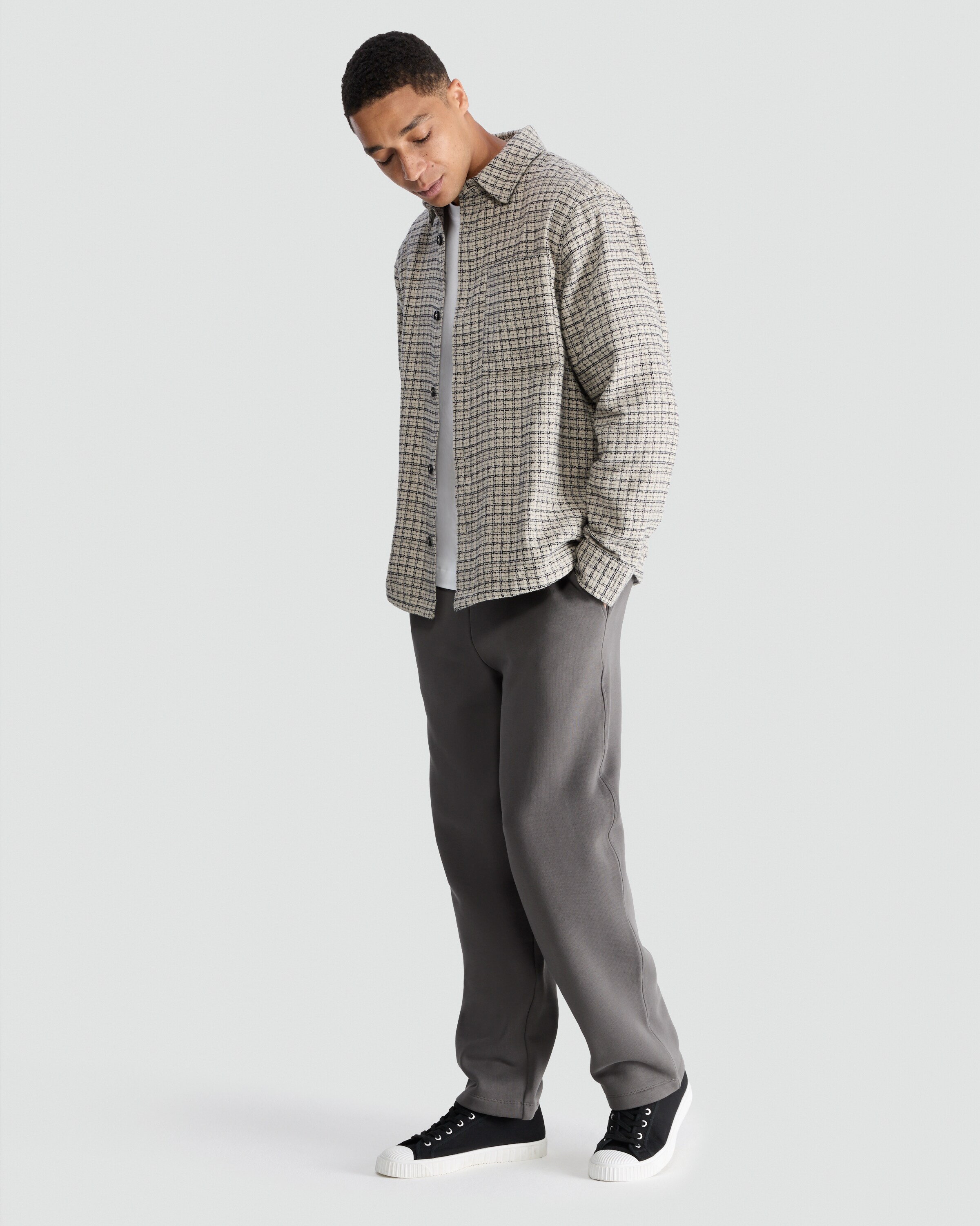 F&F Boucle Check Print Button Up Shirt in Tan thumbnail 2