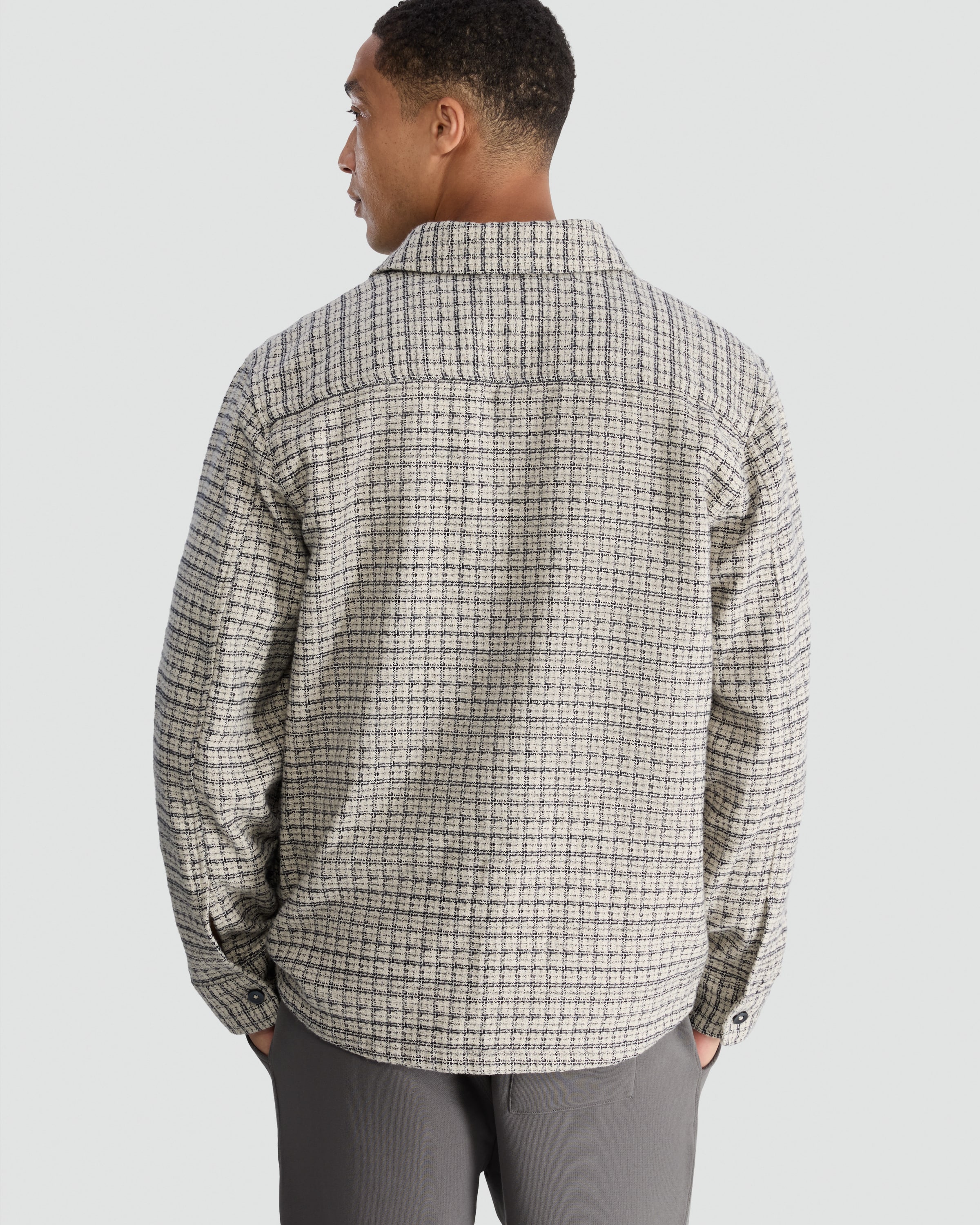 F&F Boucle Check Print Button Up Shirt in Tan thumbnail 3