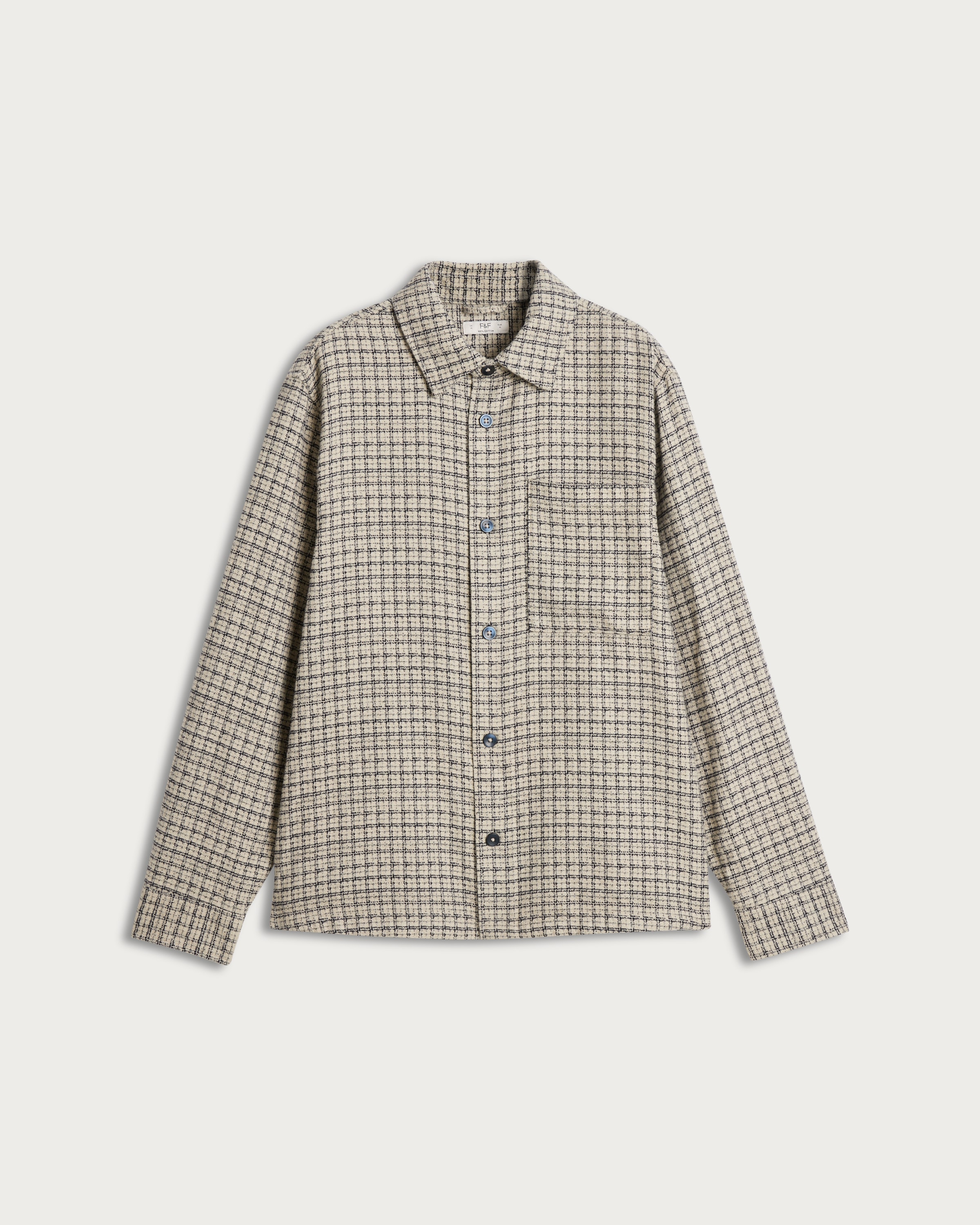 F&F Boucle Check Print Button Up Shirt in Tan thumbnail 4
